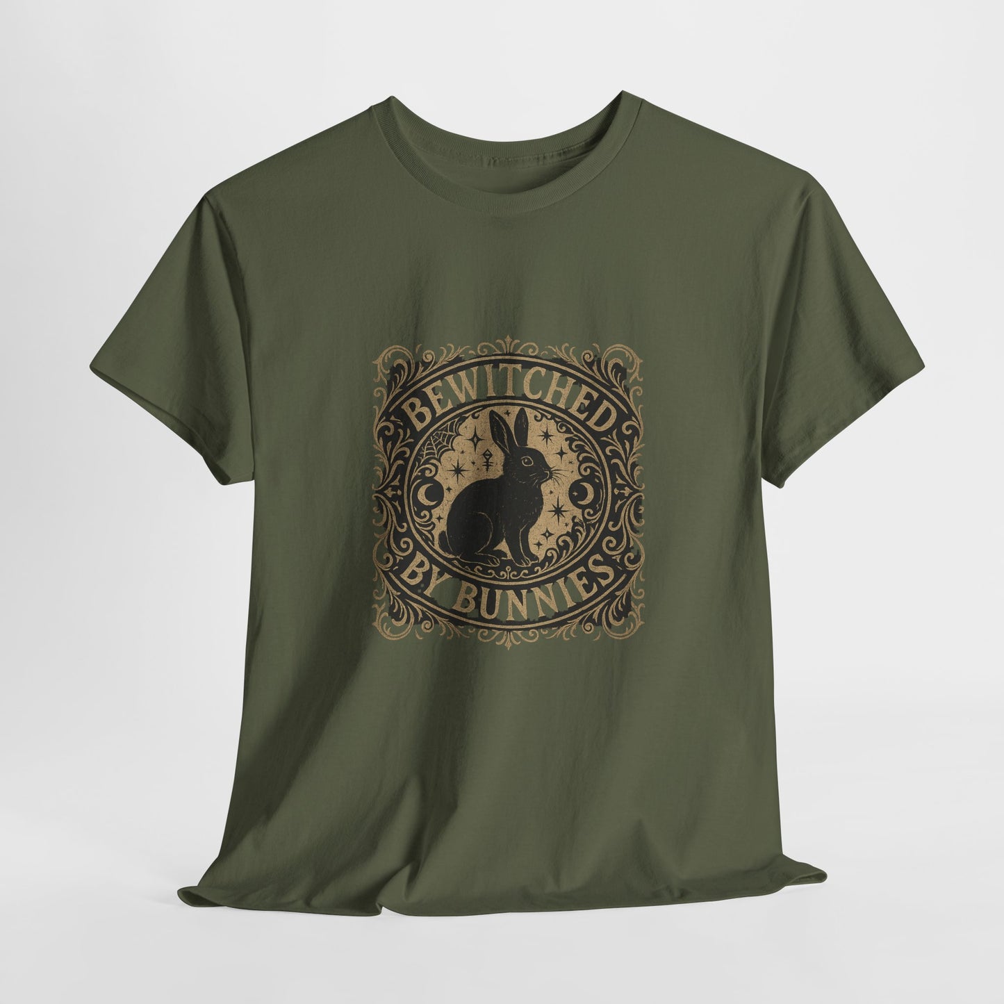 Bewitched by Bunnies Unisex Heavy Cotton T-Shirt – Enchanted Rabbit Halloween & Fall Graphic Tee | Bunny Lovers Gift