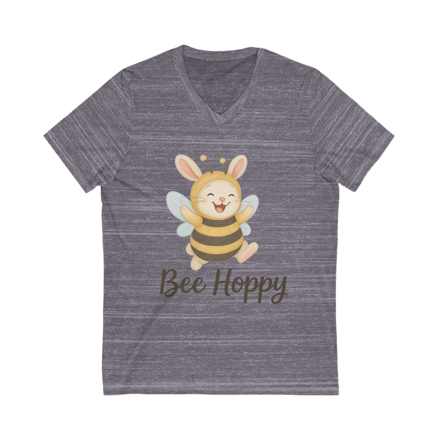 Bee Hoppy Bunny V-Neck T-Shirt – Cheerful Rabbit in Bumblebee Costume - Unisex Jersey Short Sleeve Tee