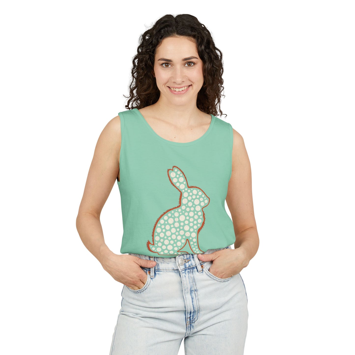 Spotted Rabbit Unisex Tank Top – Abstract Dot Bunny Design Tee for Bunthusiasts - Unisex Garment-Dyed Tank Top
