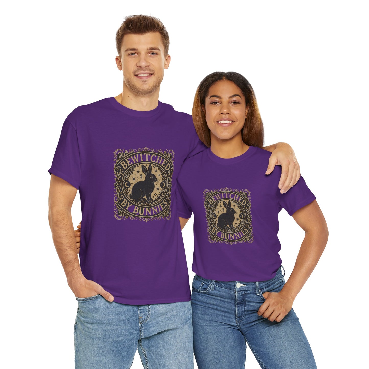 Bewitched by Bunnies Unisex Heavy Cotton T-Shirt – Enchanted Rabbit Halloween & Fall Graphic Tee | Bunny Lovers Gift