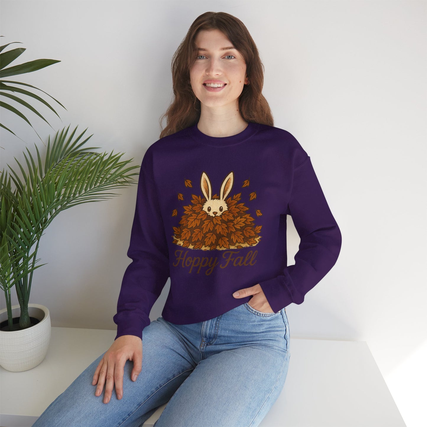 Hoppy Fall β Unisex Cozy Sweatshirt | Rabbit & Autumn Leaves Comfy Crewneck | Fall Fashion - Seasonal Halloween Gift