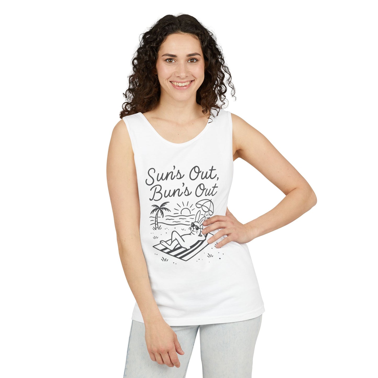 Sun’s Out, Bun’s Out Chill Beach Bunny Tank Top - Unisex Garment-Dyed Tee | Summer Rabbit Vibes - Beach Wear - Vacation Apparel