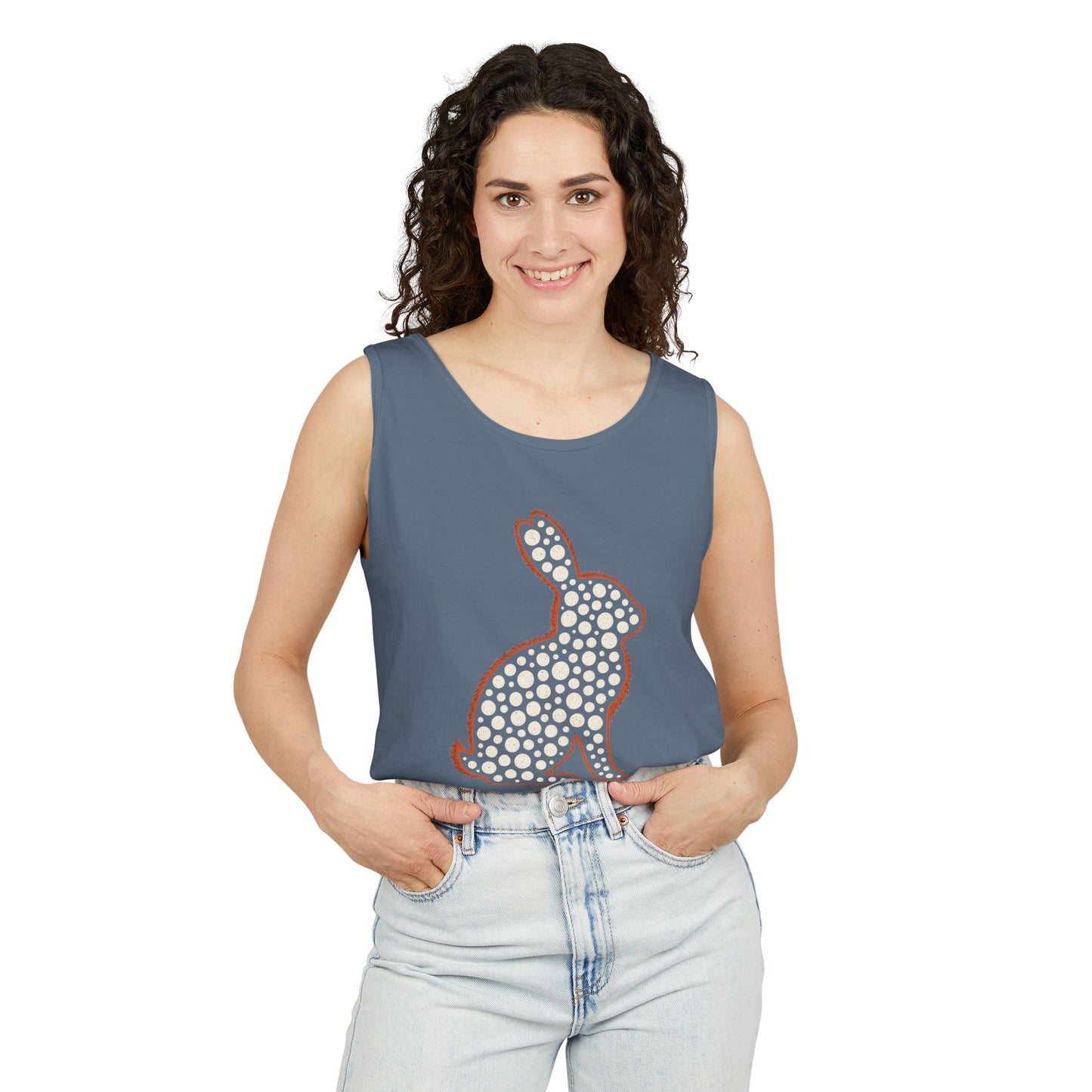 Spotted Rabbit Unisex Tank Top – Abstract Dot Bunny Design Tee for Bunthusiasts - Unisex Garment-Dyed Tank Top