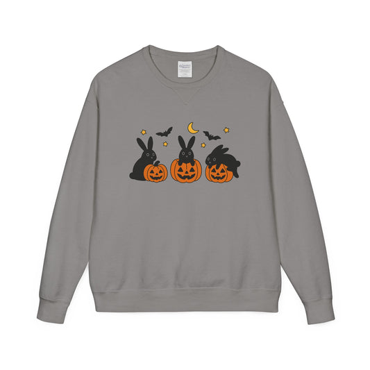 Pumpkin Patch Bunnies Halloween Sweatshirt – Rabbit & Jack-o’-Lantern Crewneck | Cozy Fall Fashion Unisex Apparel - Spooky Season Gift