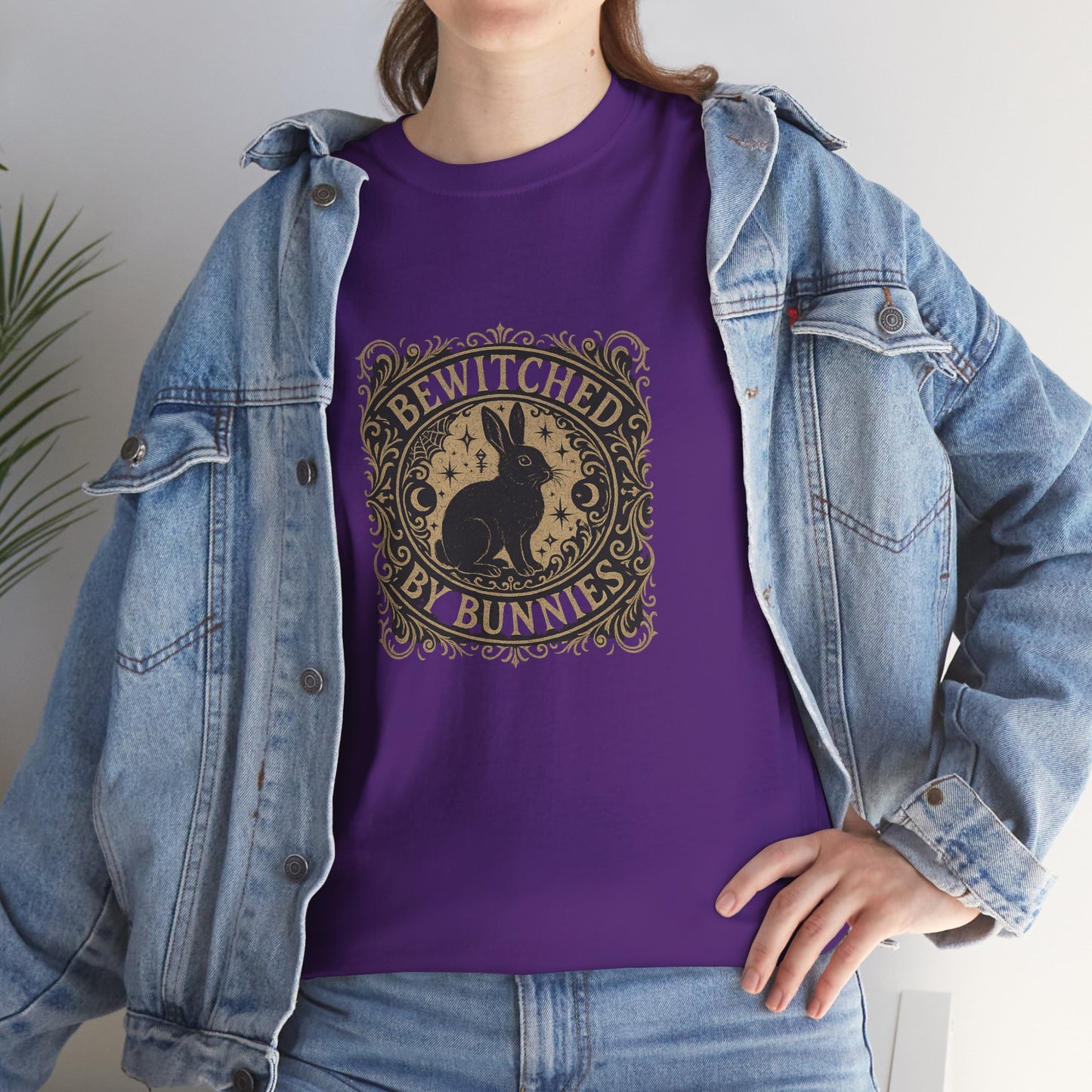 Bewitched by Bunnies Unisex Heavy Cotton T-Shirt – Enchanted Rabbit Halloween & Fall Graphic Tee | Bunny Lovers Gift