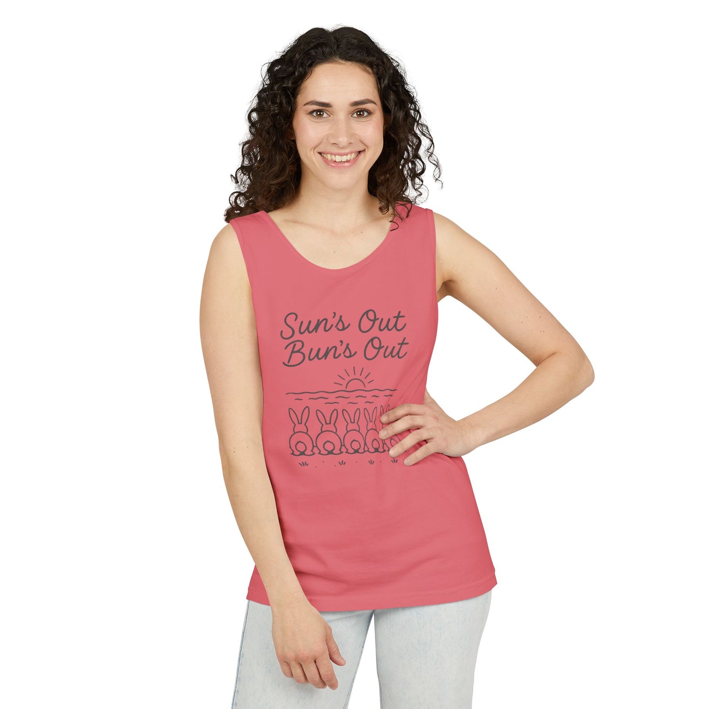 Sun's Out, Bun’s Out Tank Top – Funny Bunny Bums Summer Tee - Unisex Garment-Dyed | Beach Vibes - Vacation Apparel