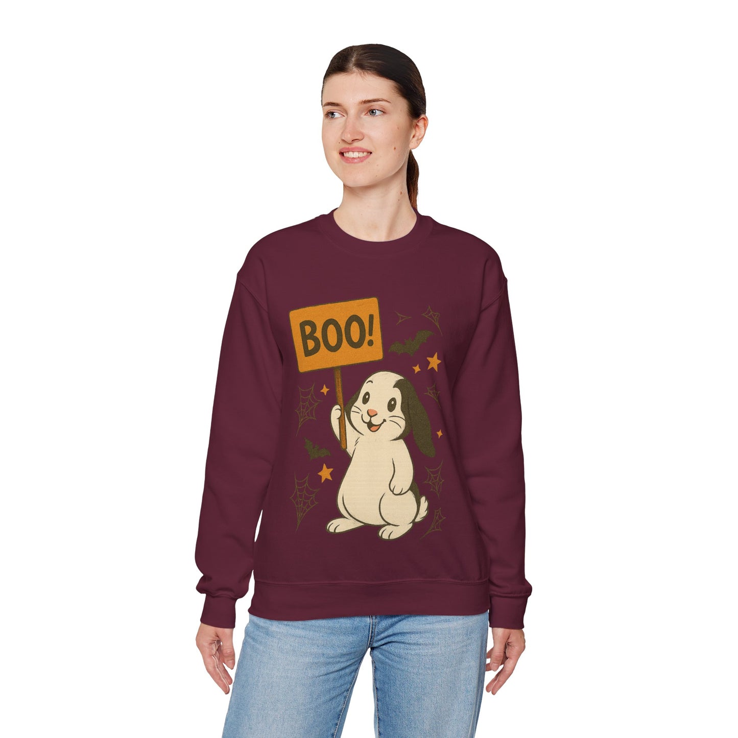 Boo Bunny Halloween Sweatshirt – Cozy Lop-Eared Rabbit & Spooky-Cute Fall Vibes - Unisex Heavy Blend™ Crewneck