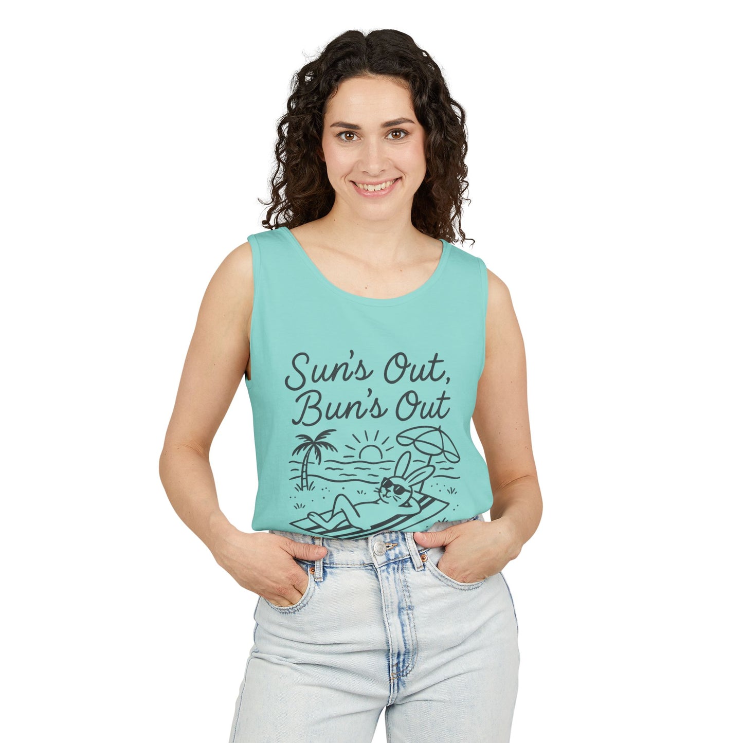 Sun’s Out, Bun’s Out Chill Beach Bunny Tank Top - Unisex Garment-Dyed Tee | Summer Rabbit Vibes - Beach Wear - Vacation Apparel