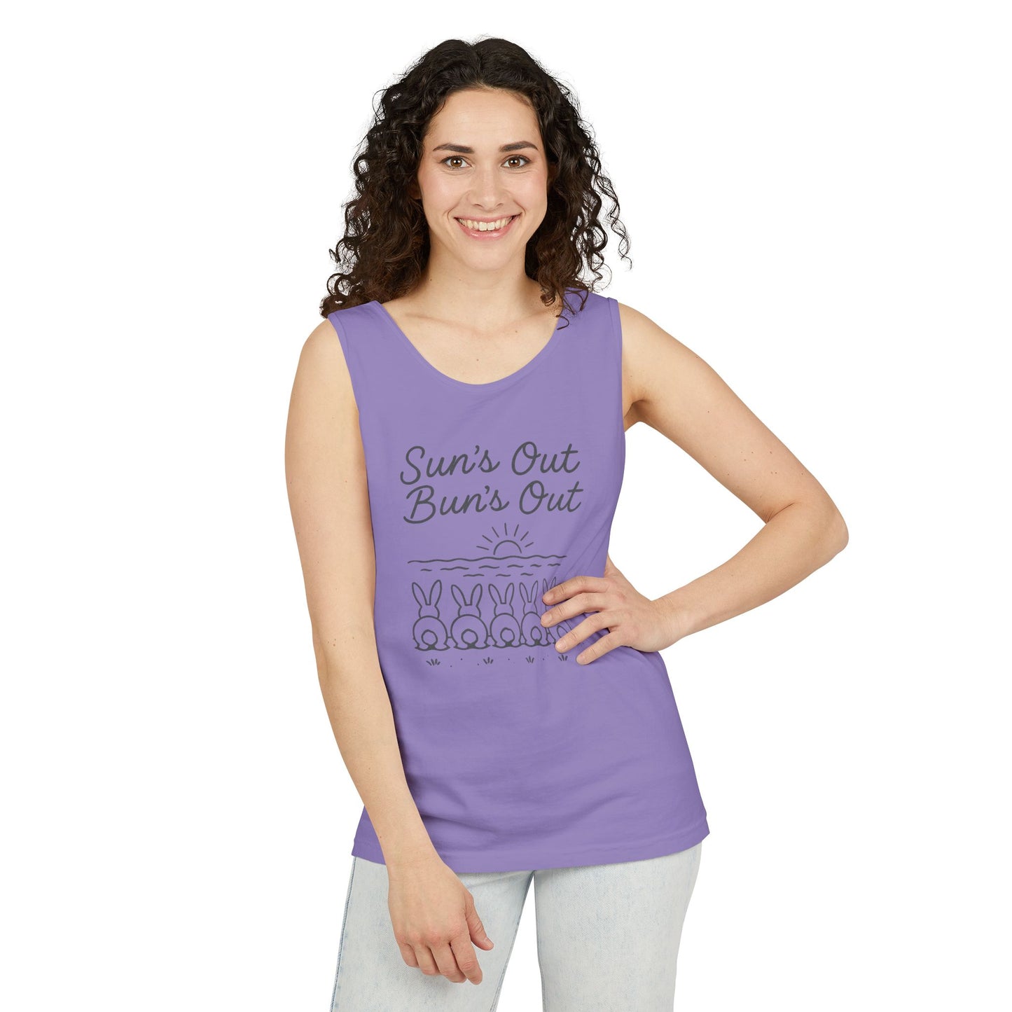 Sun's Out, Bun’s Out Tank Top – Funny Bunny Bums Summer Tee - Unisex Garment-Dyed | Beach Vibes - Vacation Apparel