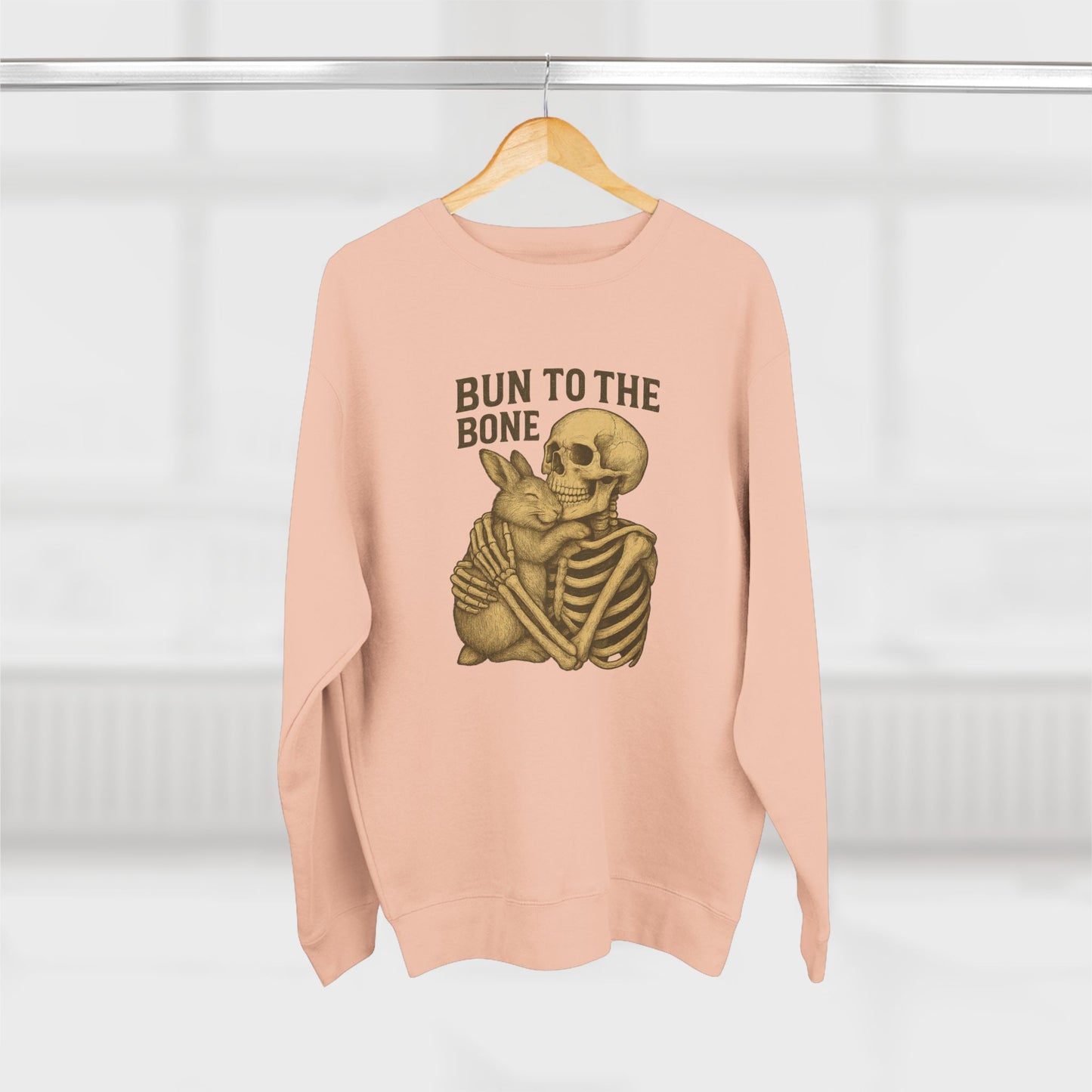 Bun to the Bone Skeleton & Snuggle Bunny Unisex Sweatshirt – Cozy Rabbit Crewneck - Halloween & Fall Collection - Funny Gift