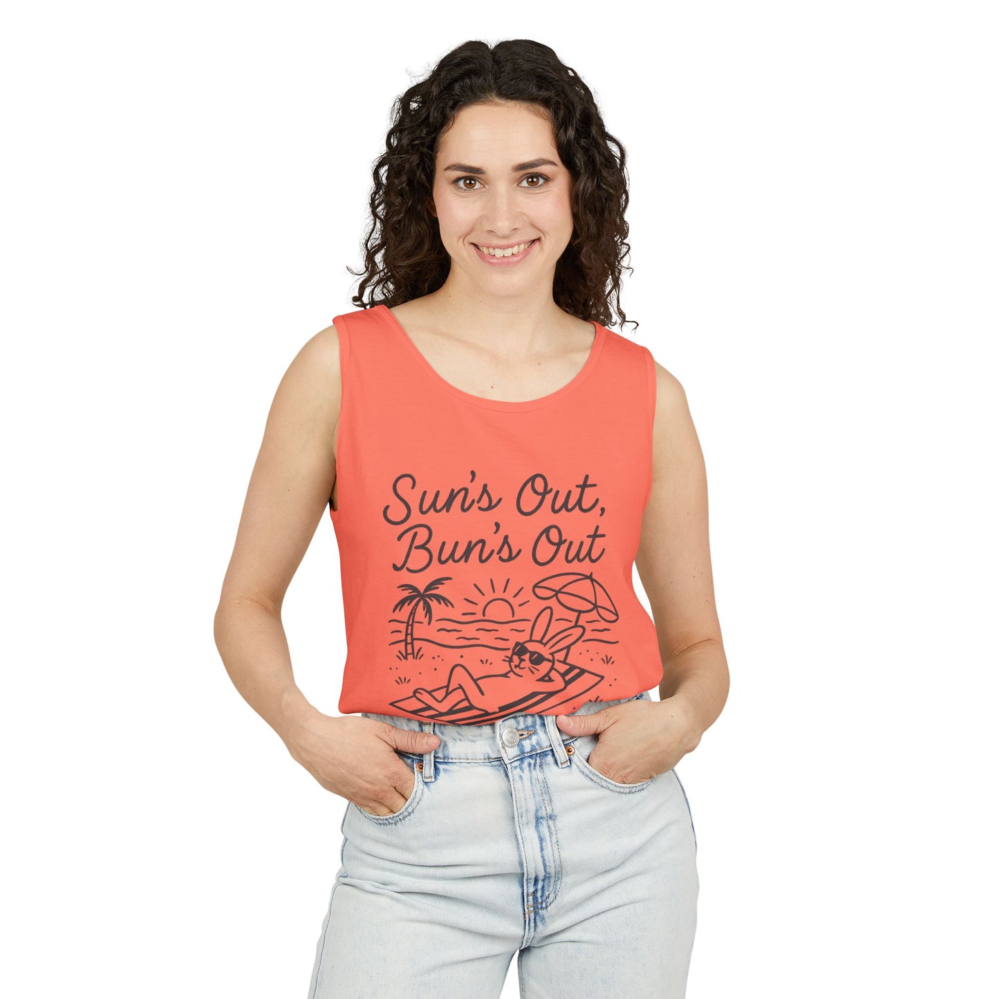 Sun’s Out, Bun’s Out Chill Beach Bunny Tank Top - Unisex Garment-Dyed Tee | Summer Rabbit Vibes - Beach Wear - Vacation Apparel