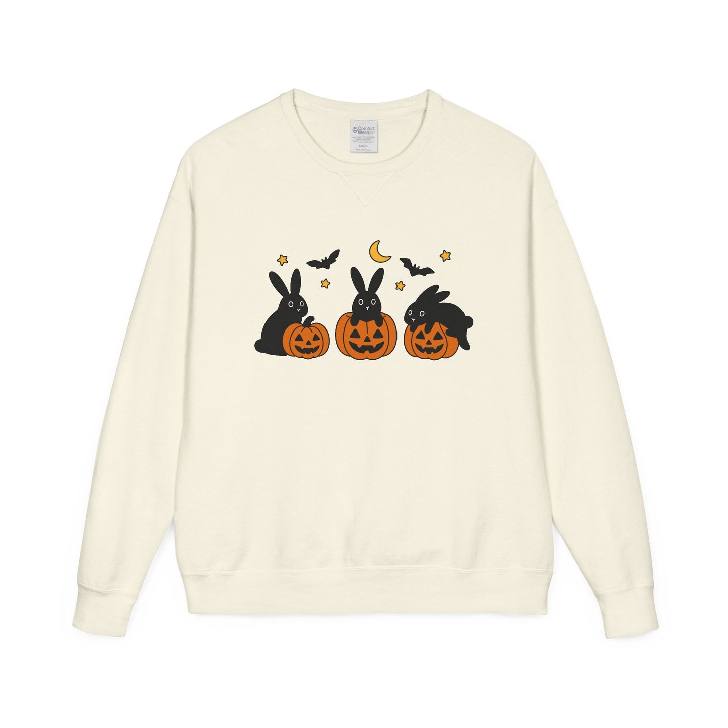 Pumpkin Patch Bunnies Halloween Sweatshirt – Rabbit & Jack-o’-Lantern Crewneck | Cozy Fall Fashion Unisex Apparel - Spooky Season Gift