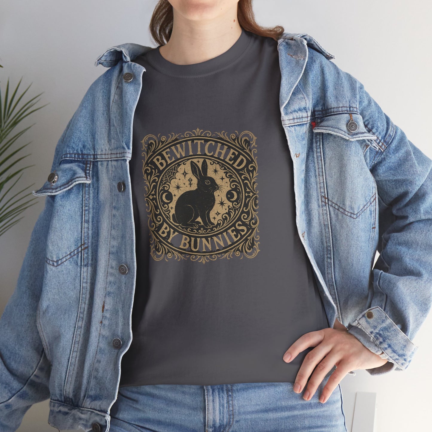 Bewitched by Bunnies Unisex Heavy Cotton T-Shirt – Enchanted Rabbit Halloween & Fall Graphic Tee | Bunny Lovers Gift