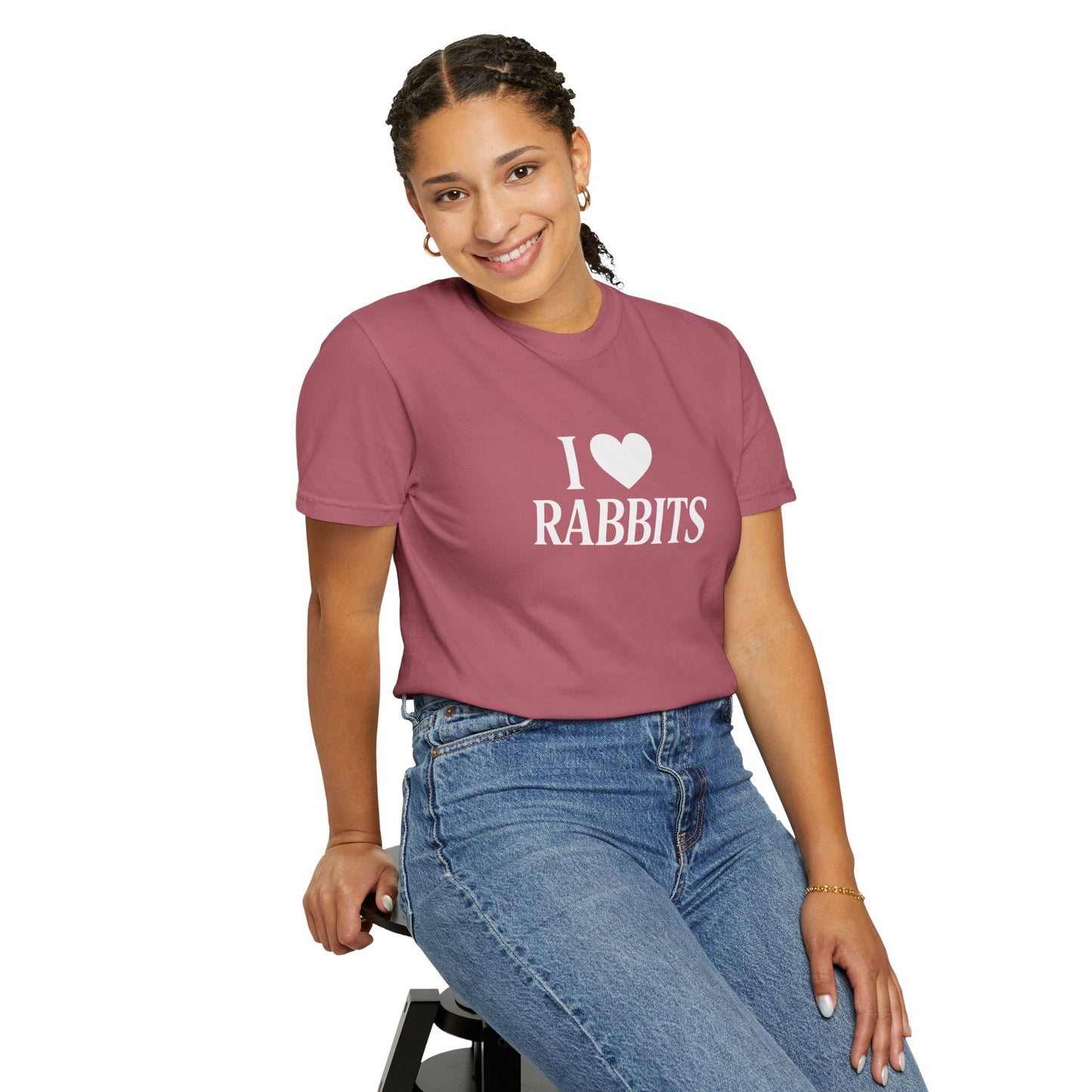 I ♥ Rabbits – Garment-Dyed Unisex Tee for Bunthusiasts - I Love Rabbits T-Shirt for Bunny Lovers