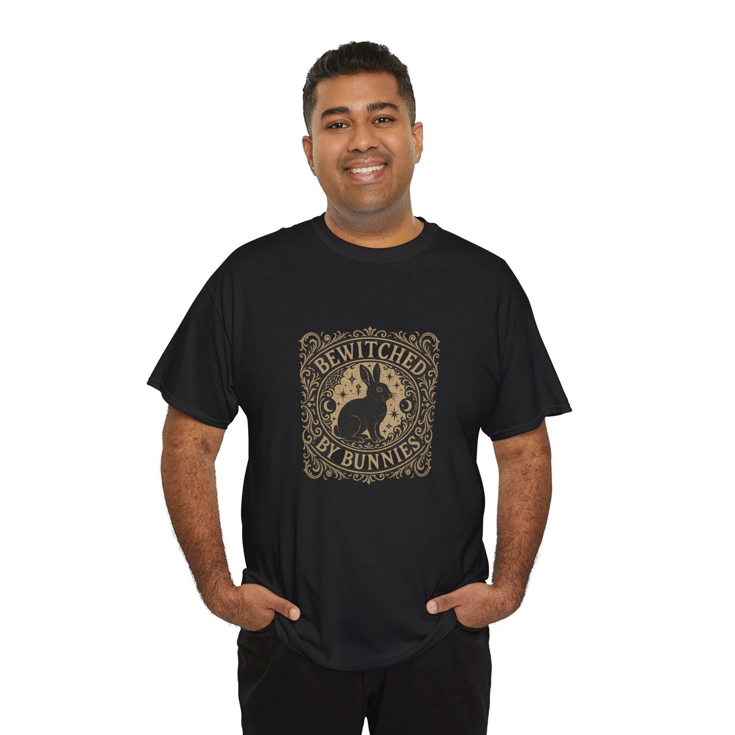 Bewitched by Bunnies Unisex Heavy Cotton T-Shirt – Enchanted Rabbit Halloween & Fall Graphic Tee | Bunny Lovers Gift