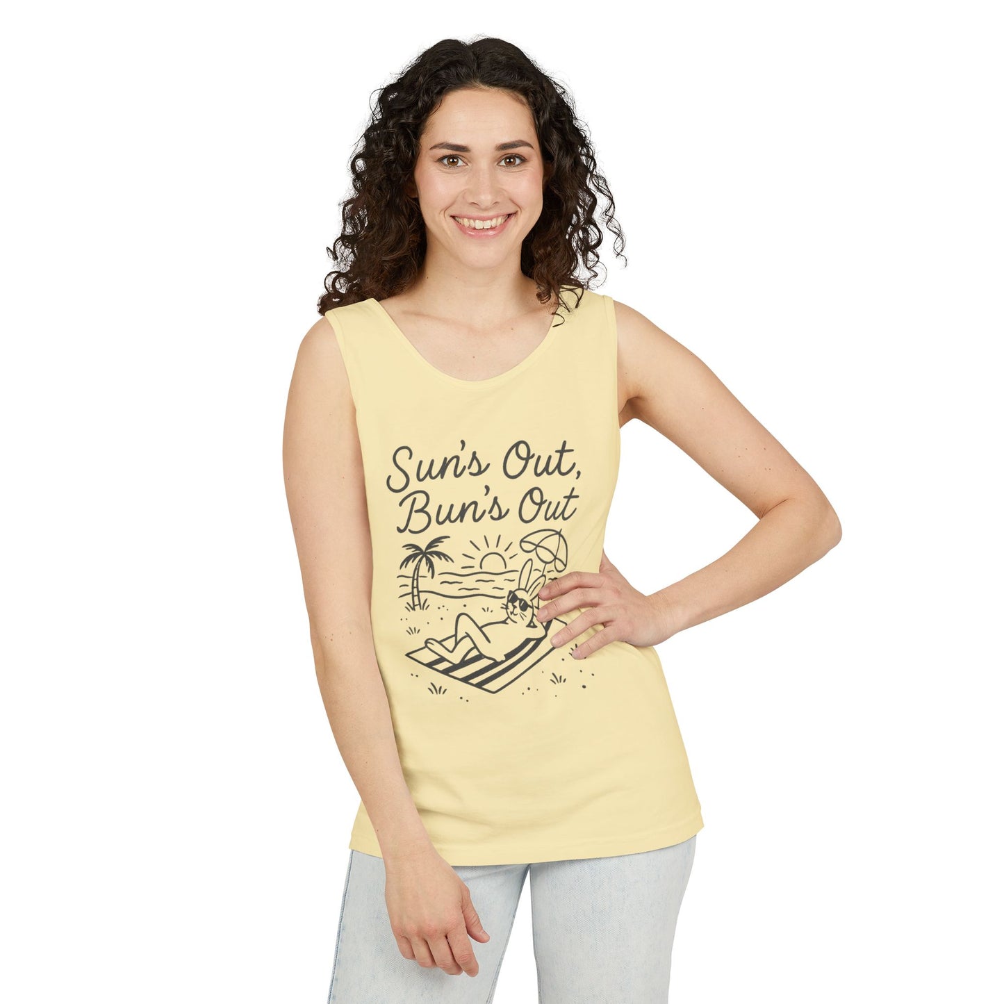 Sun’s Out, Bun’s Out Chill Beach Bunny Tank Top - Unisex Garment-Dyed Tee | Summer Rabbit Vibes - Beach Wear - Vacation Apparel