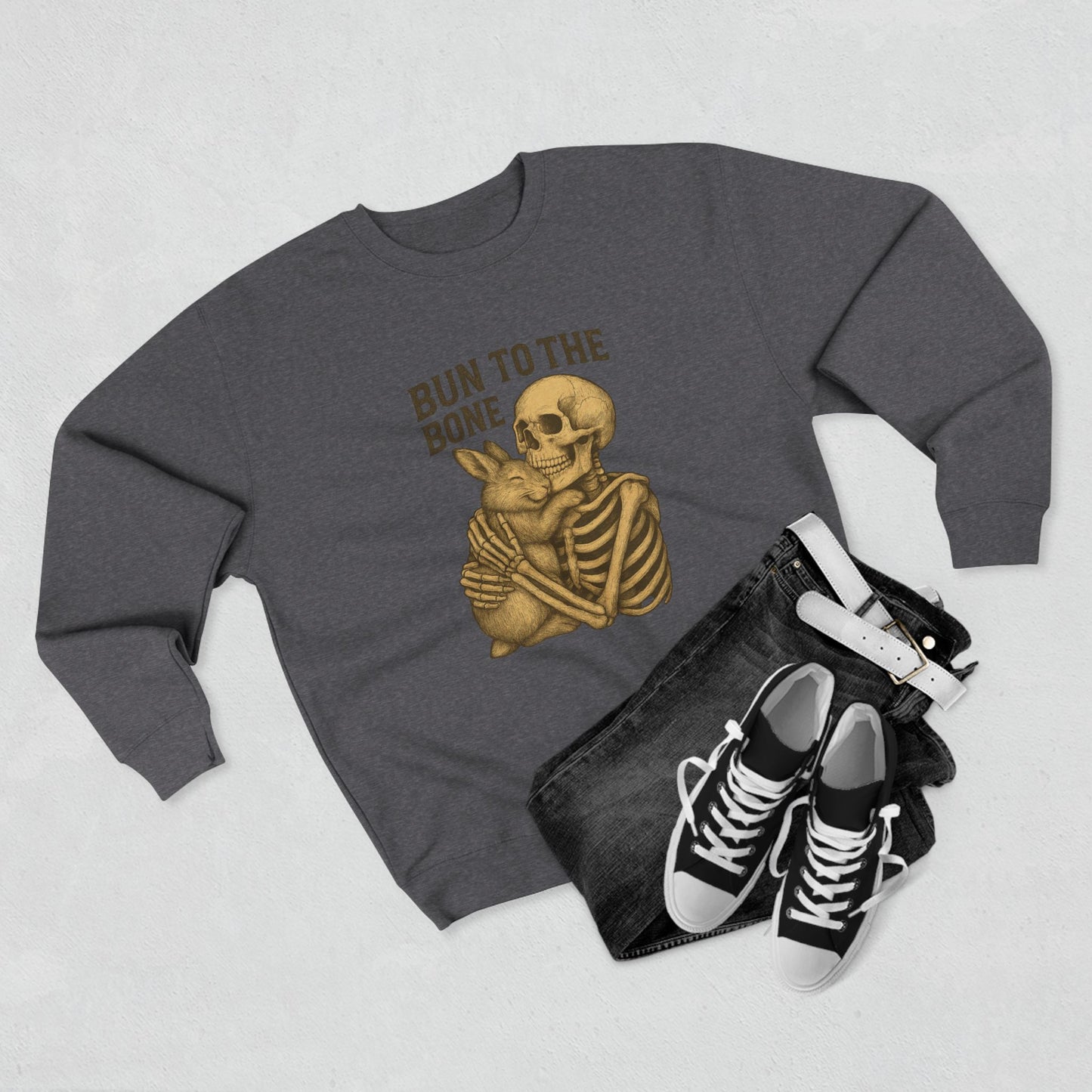 Bun to the Bone Skeleton & Snuggle Bunny Unisex Sweatshirt – Cozy Rabbit Crewneck - Halloween & Fall Collection - Funny Gift