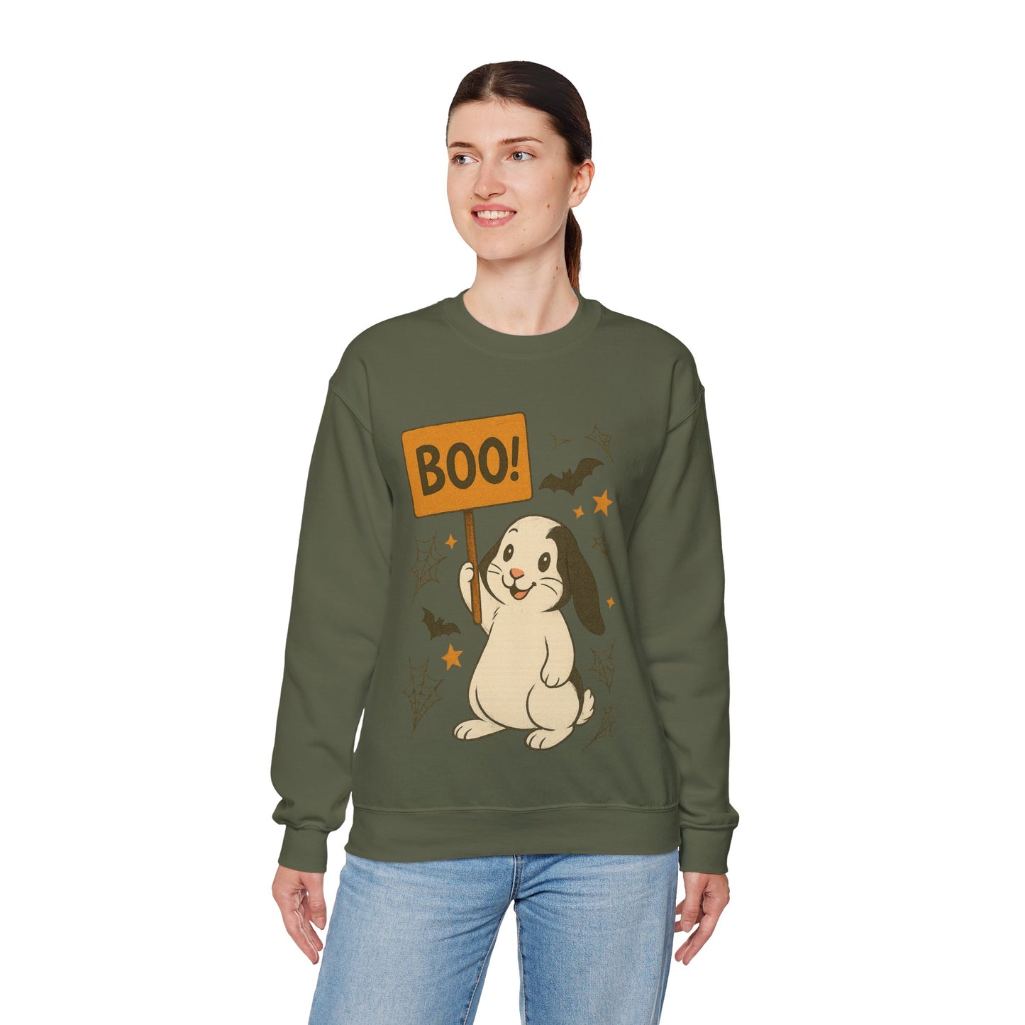 Boo Bunny Halloween Sweatshirt – Cozy Lop-Eared Rabbit & Spooky-Cute Fall Vibes - Unisex Heavy Blend™ Crewneck