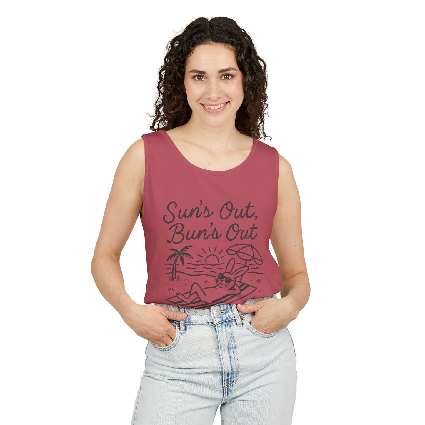 Sun’s Out, Bun’s Out Chill Beach Bunny Tank Top - Unisex Garment-Dyed Tee | Summer Rabbit Vibes - Beach Wear - Vacation Apparel
