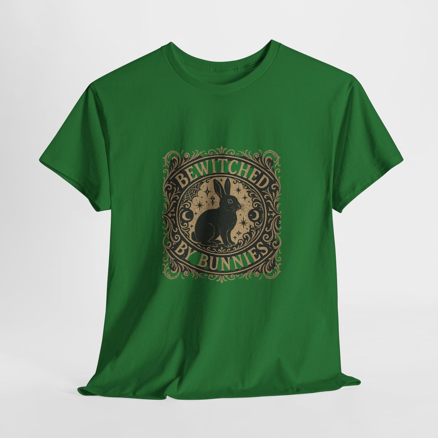 Bewitched by Bunnies Unisex Heavy Cotton T-Shirt – Enchanted Rabbit Halloween & Fall Graphic Tee | Bunny Lovers Gift