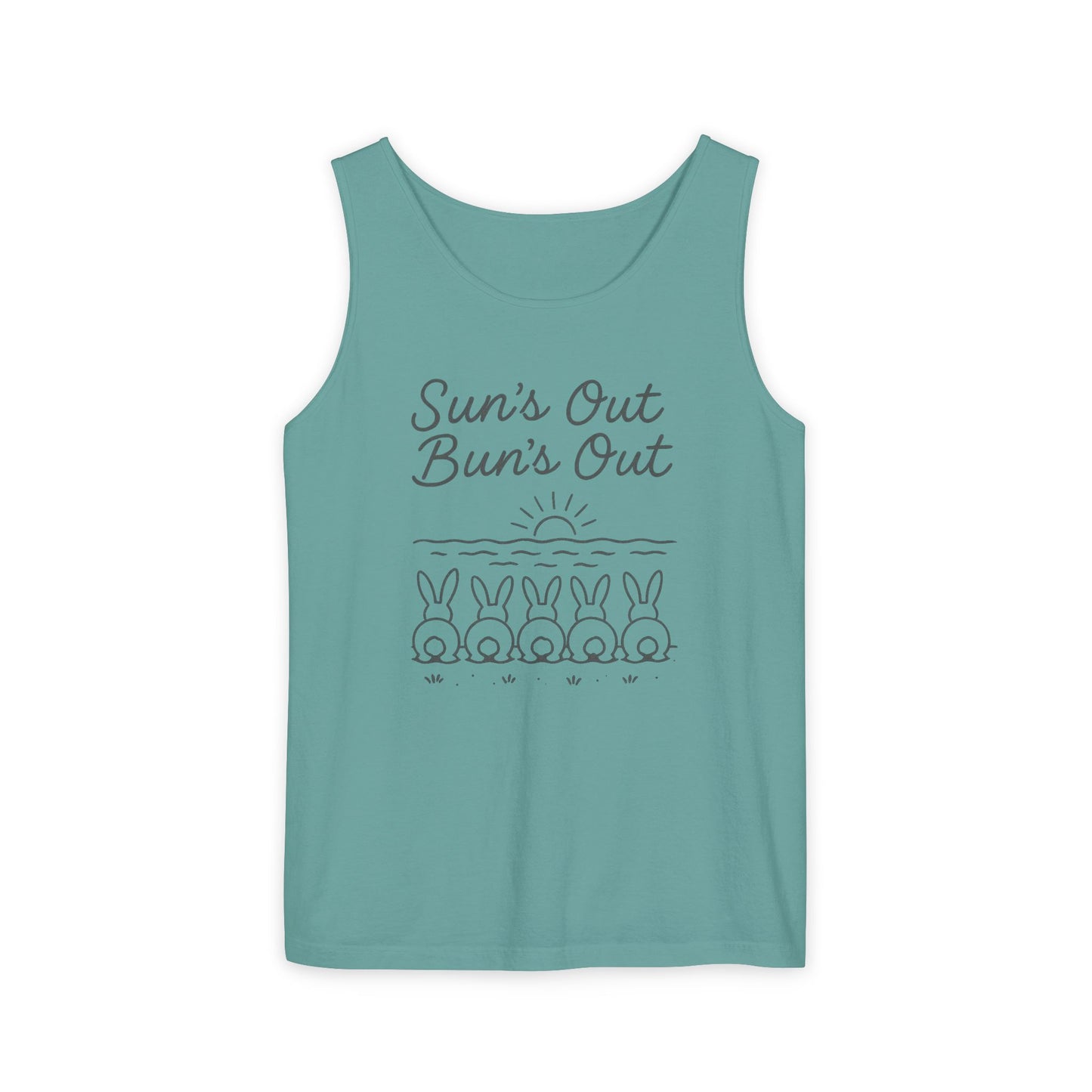 Sun's Out, Bun’s Out Tank Top – Funny Bunny Bums Summer Tee - Unisex Garment-Dyed | Beach Vibes - Vacation Apparel