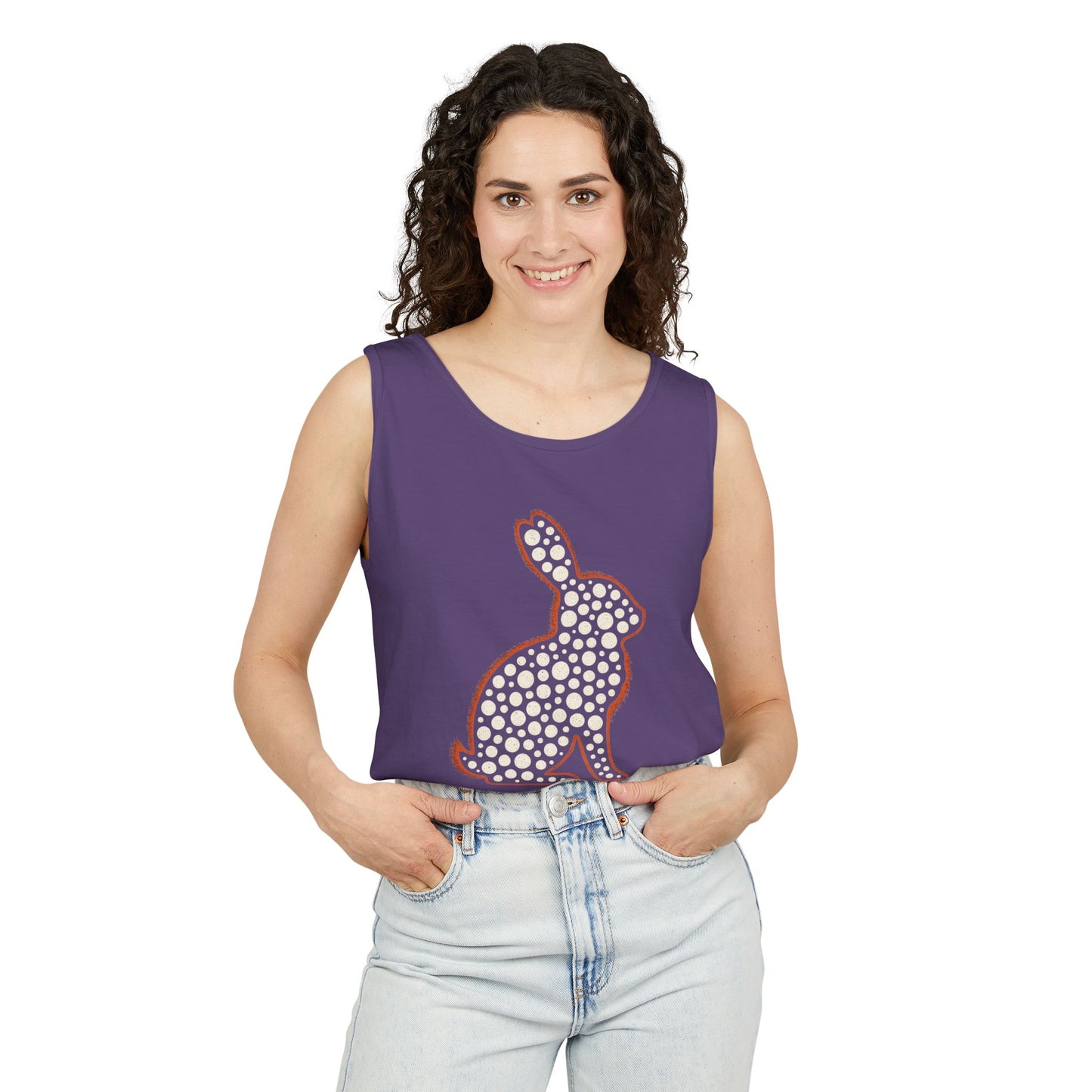 Spotted Rabbit Unisex Tank Top – Abstract Dot Bunny Design Tee for Bunthusiasts - Unisex Garment-Dyed Tank Top