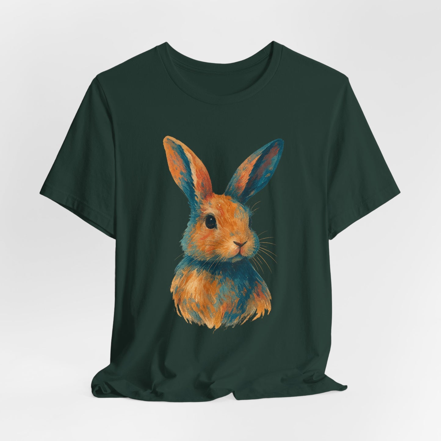 Golden Hour Bunny Unisex Short Sleeve Shirt – Painterly Rabbit Portrait T-Shirt - Artistic Graphic Tee for Animal Lovers - Unique Artwork