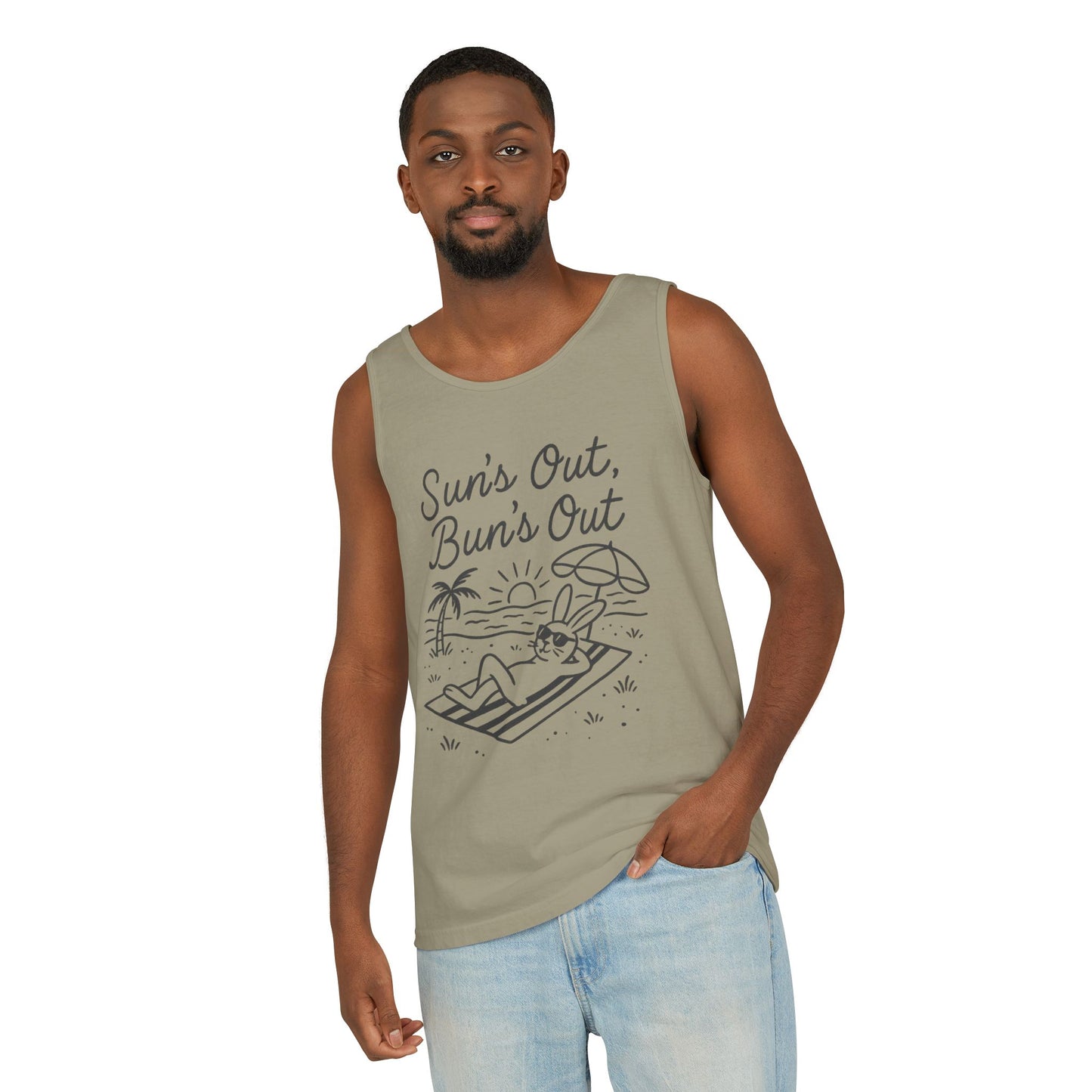 Sun’s Out, Bun’s Out Chill Beach Bunny Tank Top - Unisex Garment-Dyed Tee | Summer Rabbit Vibes - Beach Wear - Vacation Apparel