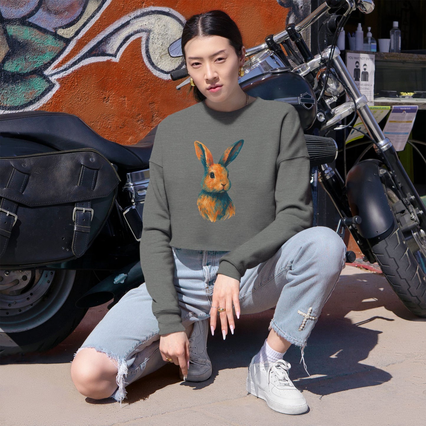 Painted Bunny Art Cropped Sweatshirt – Artsy Rabbit Vibes for Bunthusiasts - Cozy Animal Apparel