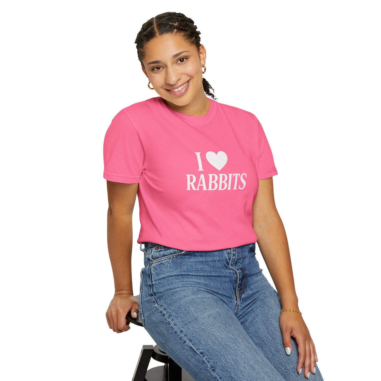 I ♥ Rabbits – Garment-Dyed Unisex Tee for Bunthusiasts - I Love Rabbits T-Shirt for Bunny Lovers