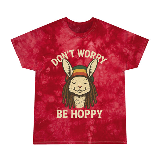 Don’t Worry Be Hoppy Tie-Dye Bunny Tee - Rasta Rabbit Reggae Hipster Shirt - Bohemian Style Top - Unisex Summer Tee - Vacation Outfit