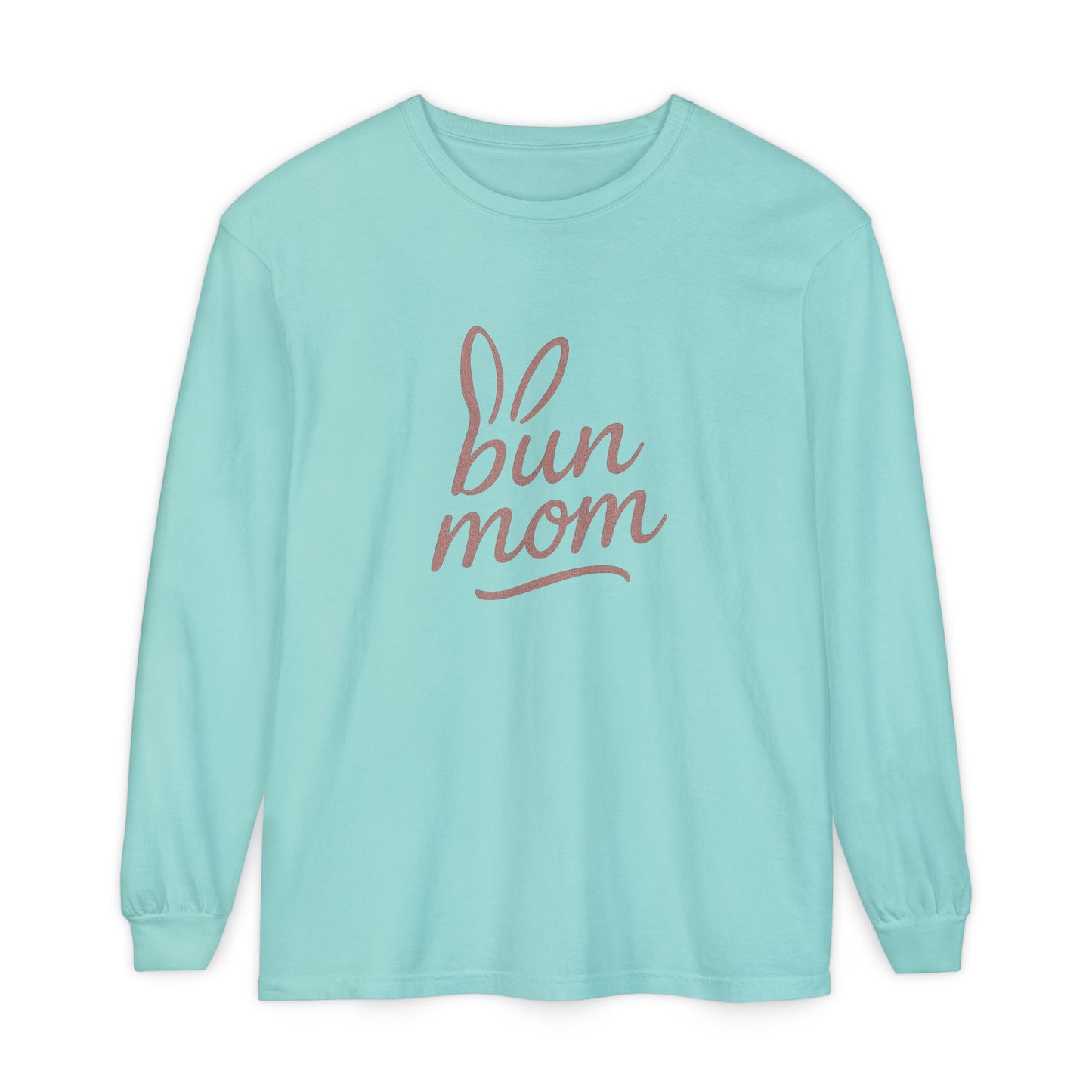 Bun Mom Long Sleeve T-Shirt | Rabbit Ears Vintage Dusty Rose Ink Script Tee - Bunny Lovers Gift Idea