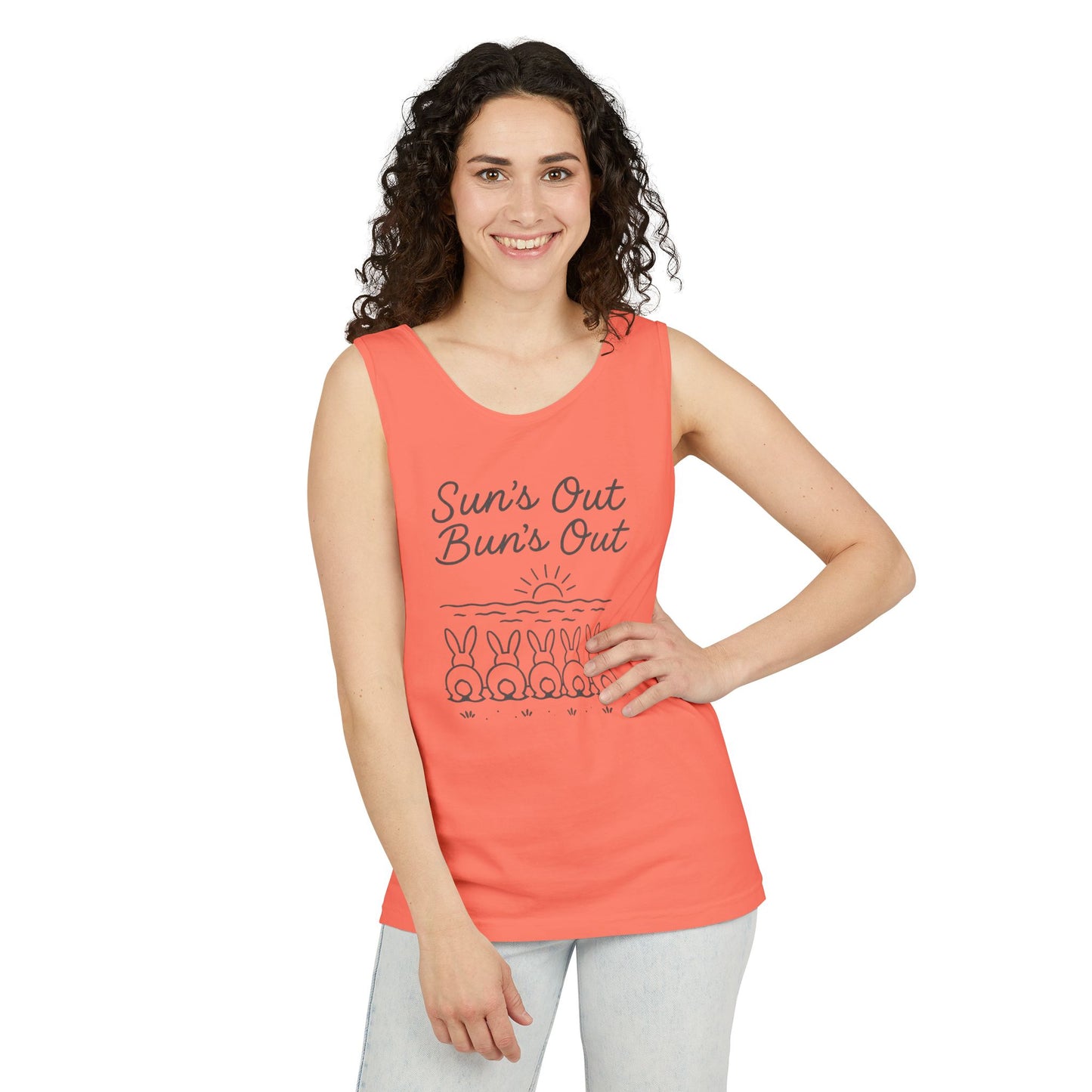 Sun's Out, Bun’s Out Tank Top – Funny Bunny Bums Summer Tee - Unisex Garment-Dyed | Beach Vibes - Vacation Apparel
