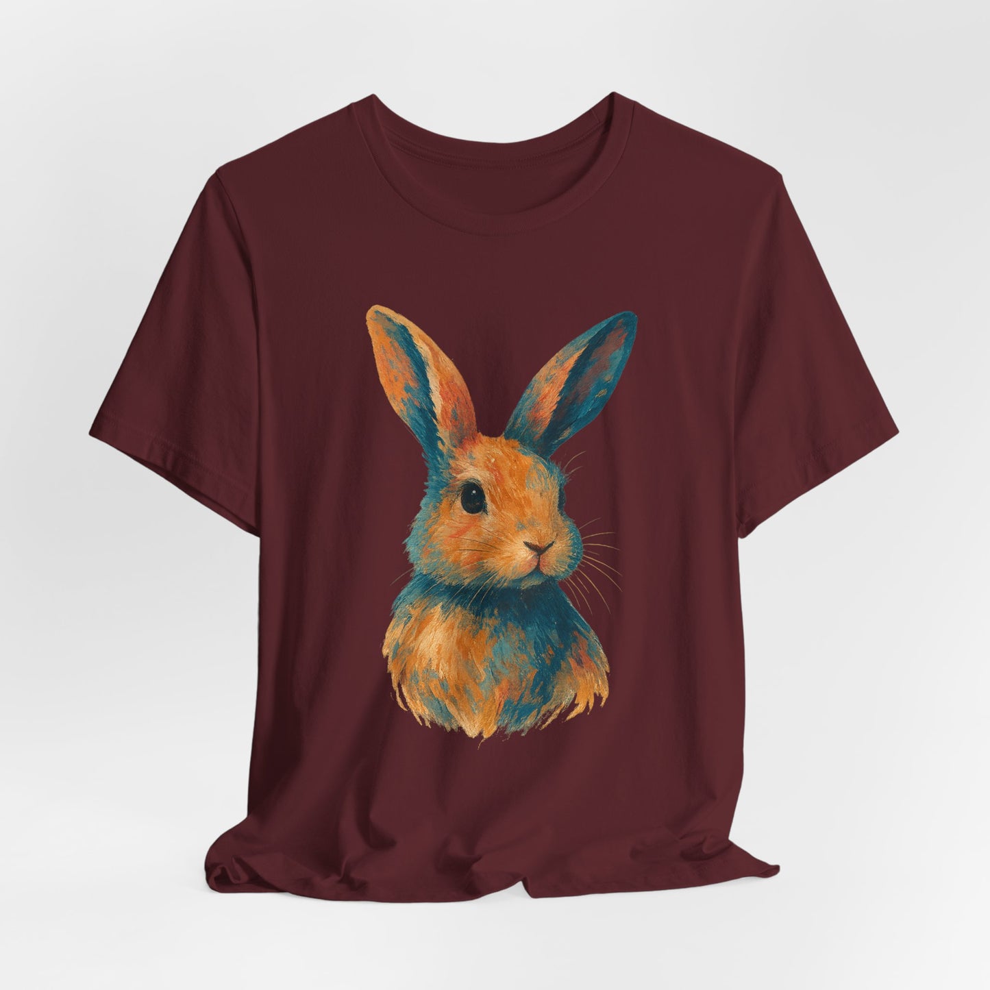 Golden Hour Bunny Unisex Short Sleeve Shirt – Painterly Rabbit Portrait T-Shirt - Artistic Graphic Tee for Animal Lovers - Unique Artwork