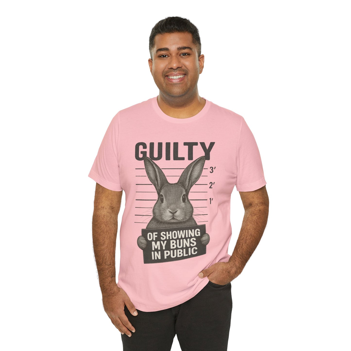 Guilty of Showing My Buns in Public Rabbit Exhibitor T-Shirt – Unisex Funny Bunny Graphic Tee - Quirky Gift for Animal Lovers