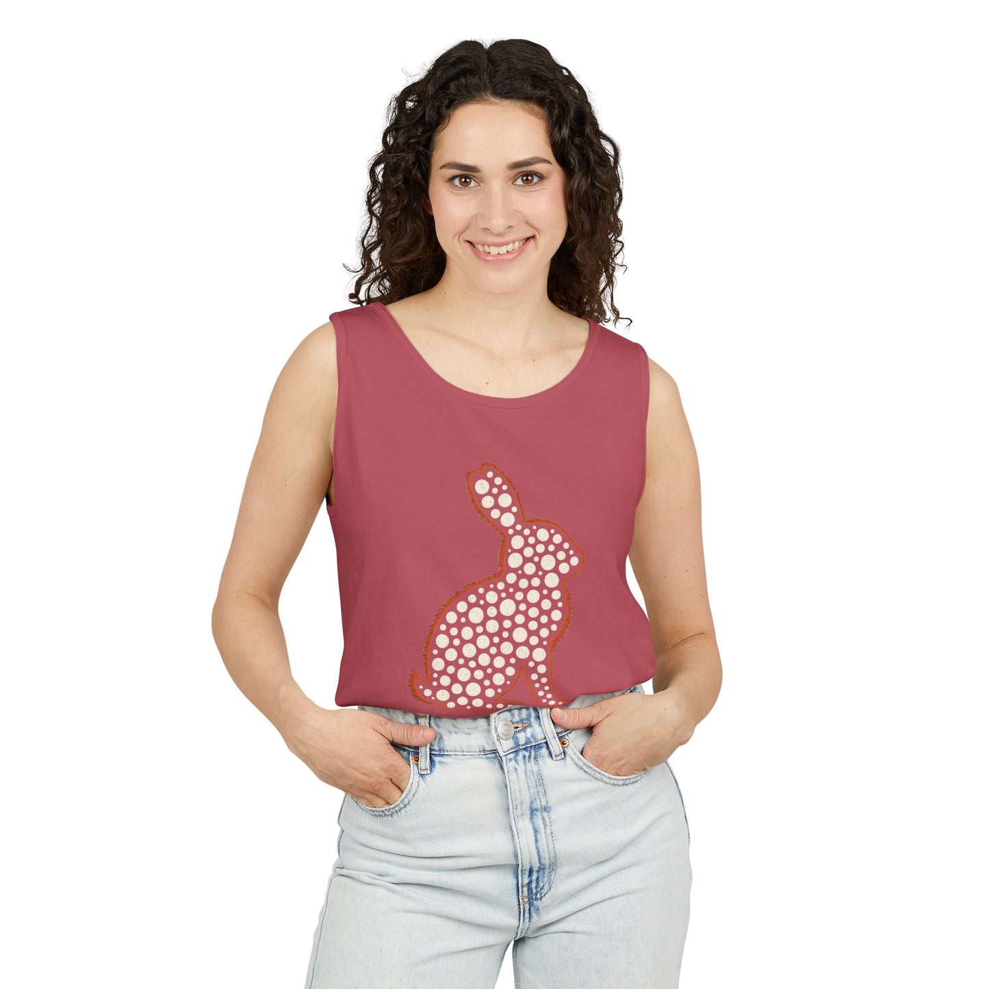 Spotted Rabbit Unisex Tank Top – Abstract Dot Bunny Design Tee for Bunthusiasts - Unisex Garment-Dyed Tank Top