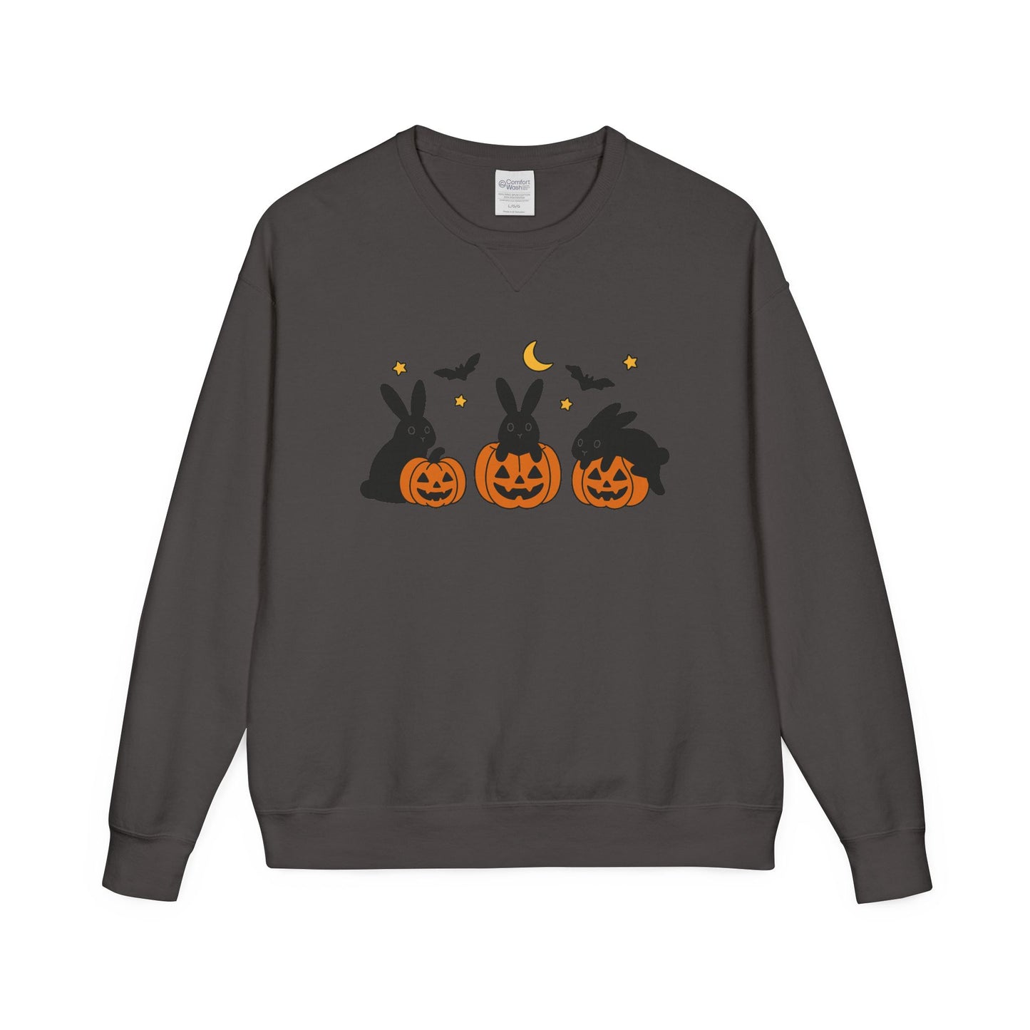 Pumpkin Patch Bunnies Halloween Sweatshirt – Rabbit & Jack-o’-Lantern Crewneck | Cozy Fall Fashion Unisex Apparel - Spooky Season Gift