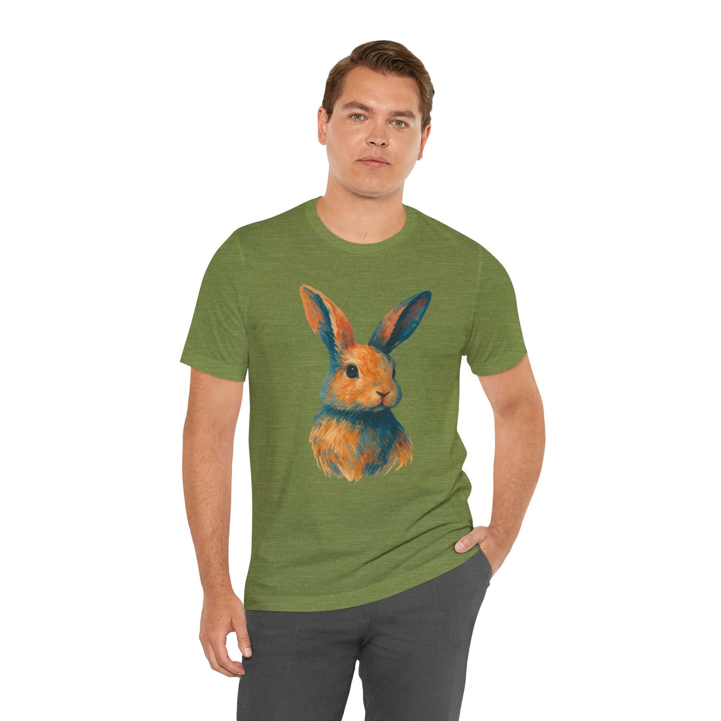Golden Hour Bunny Unisex Short Sleeve Shirt – Painterly Rabbit Portrait T-Shirt - Artistic Graphic Tee for Animal Lovers - Unique Artwork