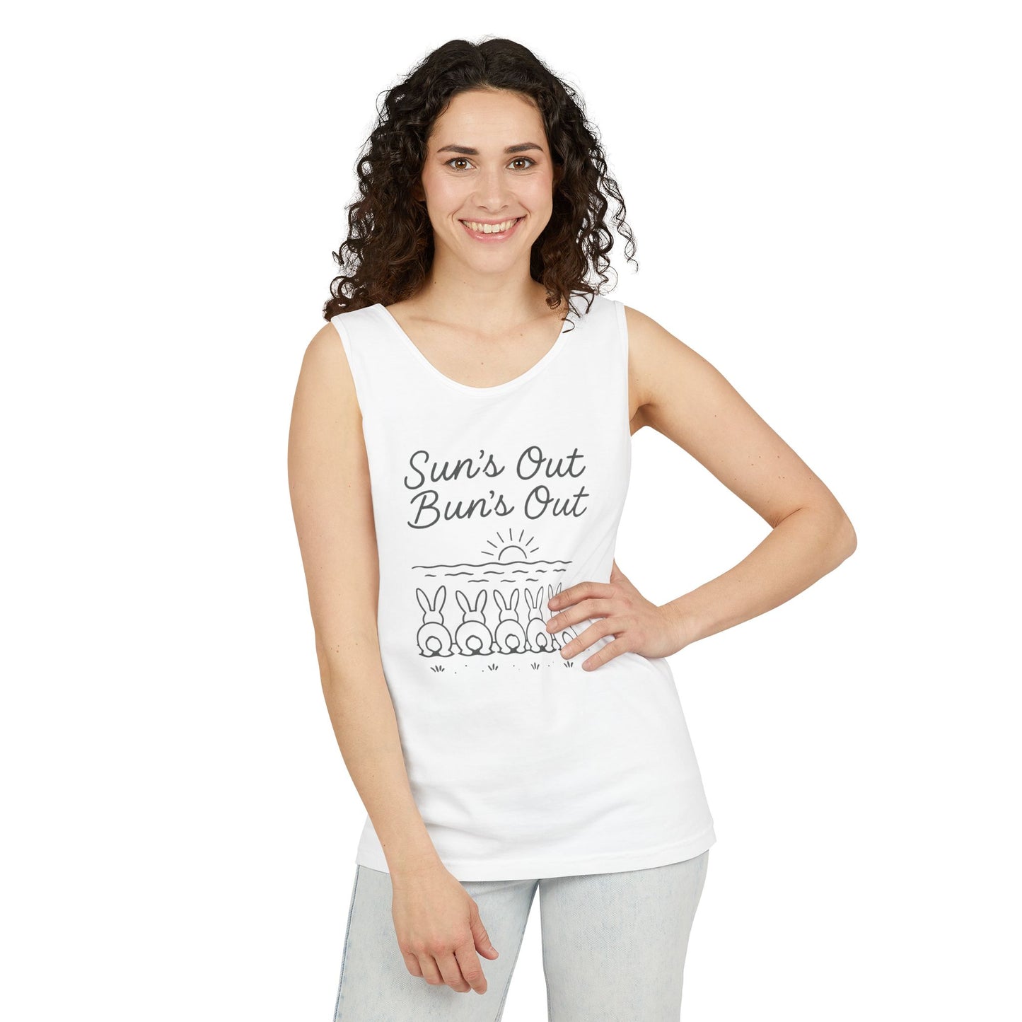 Sun's Out, Bun’s Out Tank Top – Funny Bunny Bums Summer Tee - Unisex Garment-Dyed | Beach Vibes - Vacation Apparel