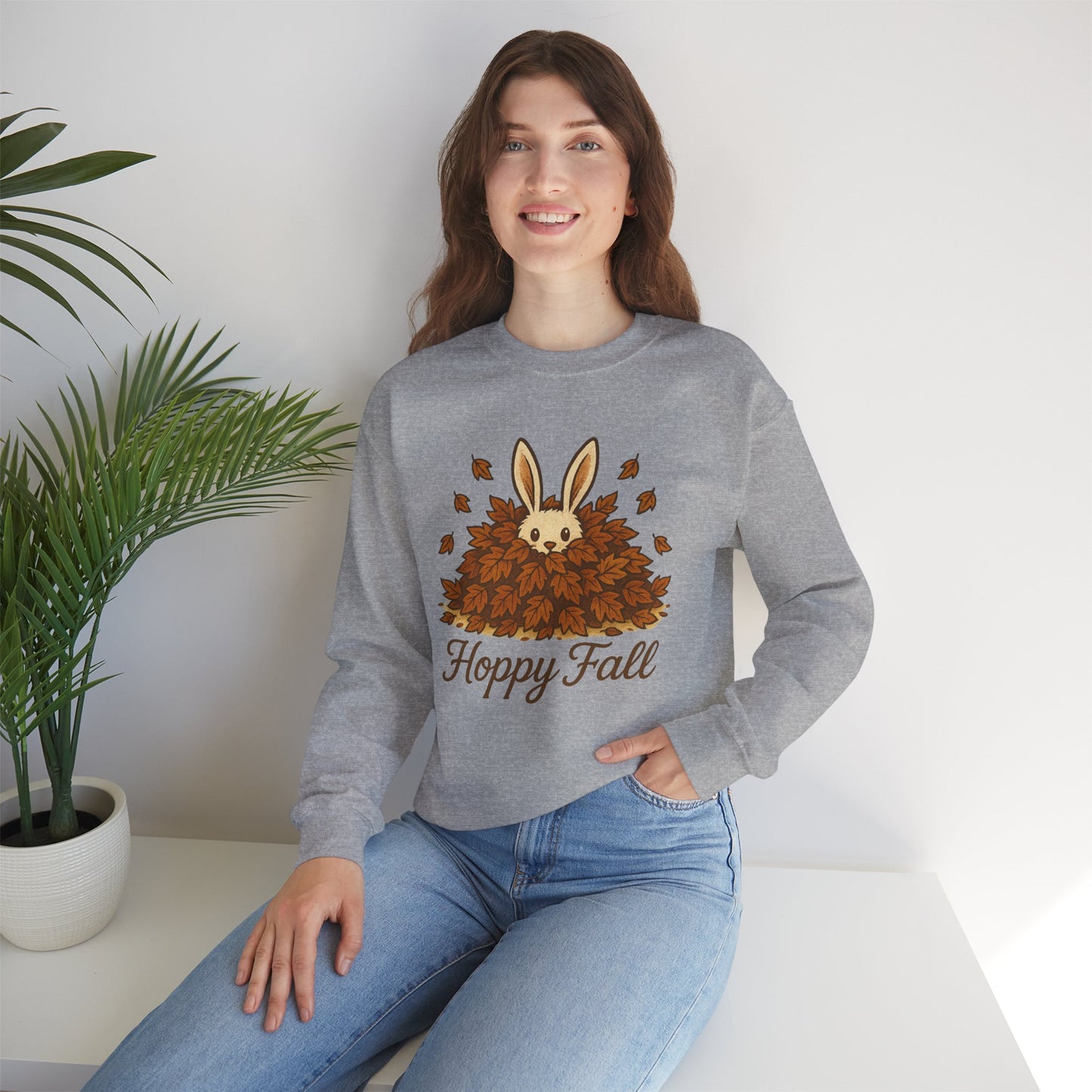 Hoppy Fall β Unisex Cozy Sweatshirt | Rabbit & Autumn Leaves Comfy Crewneck | Fall Fashion - Seasonal Halloween Gift