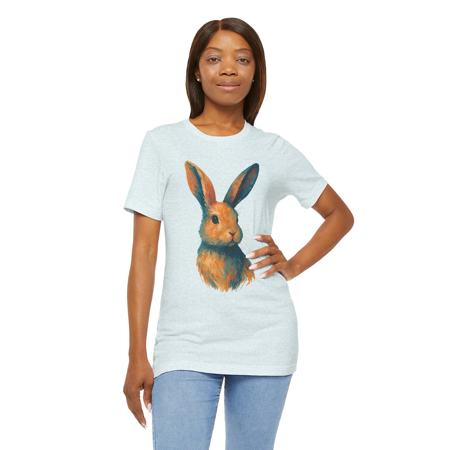 Golden Hour Bunny Unisex Short Sleeve Shirt – Painterly Rabbit Portrait T-Shirt - Artistic Graphic Tee for Animal Lovers - Unique Artwork