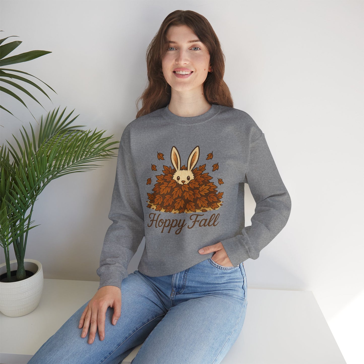 Hoppy Fall β Unisex Cozy Sweatshirt | Rabbit & Autumn Leaves Comfy Crewneck | Fall Fashion - Seasonal Halloween Gift