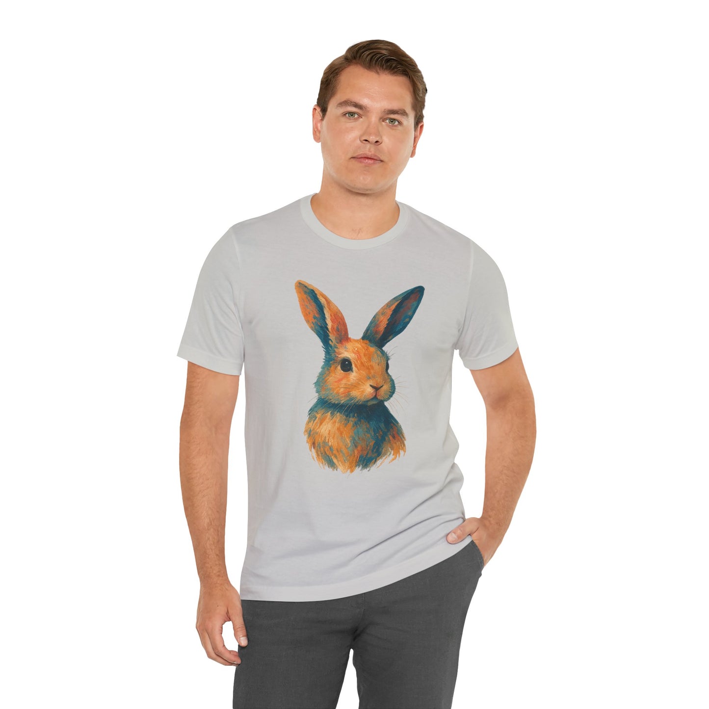 Golden Hour Bunny Unisex Short Sleeve Shirt – Painterly Rabbit Portrait T-Shirt - Artistic Graphic Tee for Animal Lovers - Unique Artwork