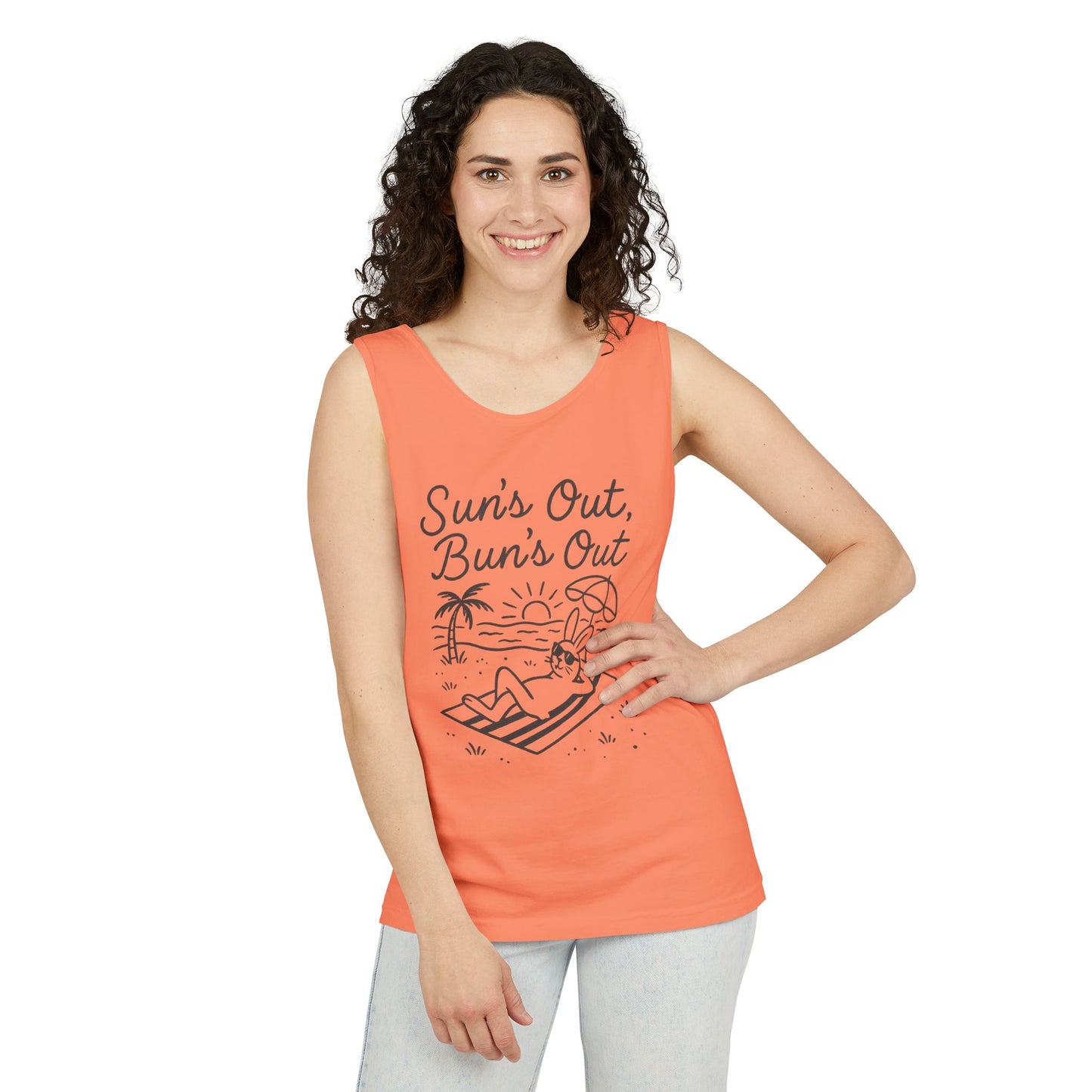 Sun’s Out, Bun’s Out Chill Beach Bunny Tank Top - Unisex Garment-Dyed Tee | Summer Rabbit Vibes - Beach Wear - Vacation Apparel