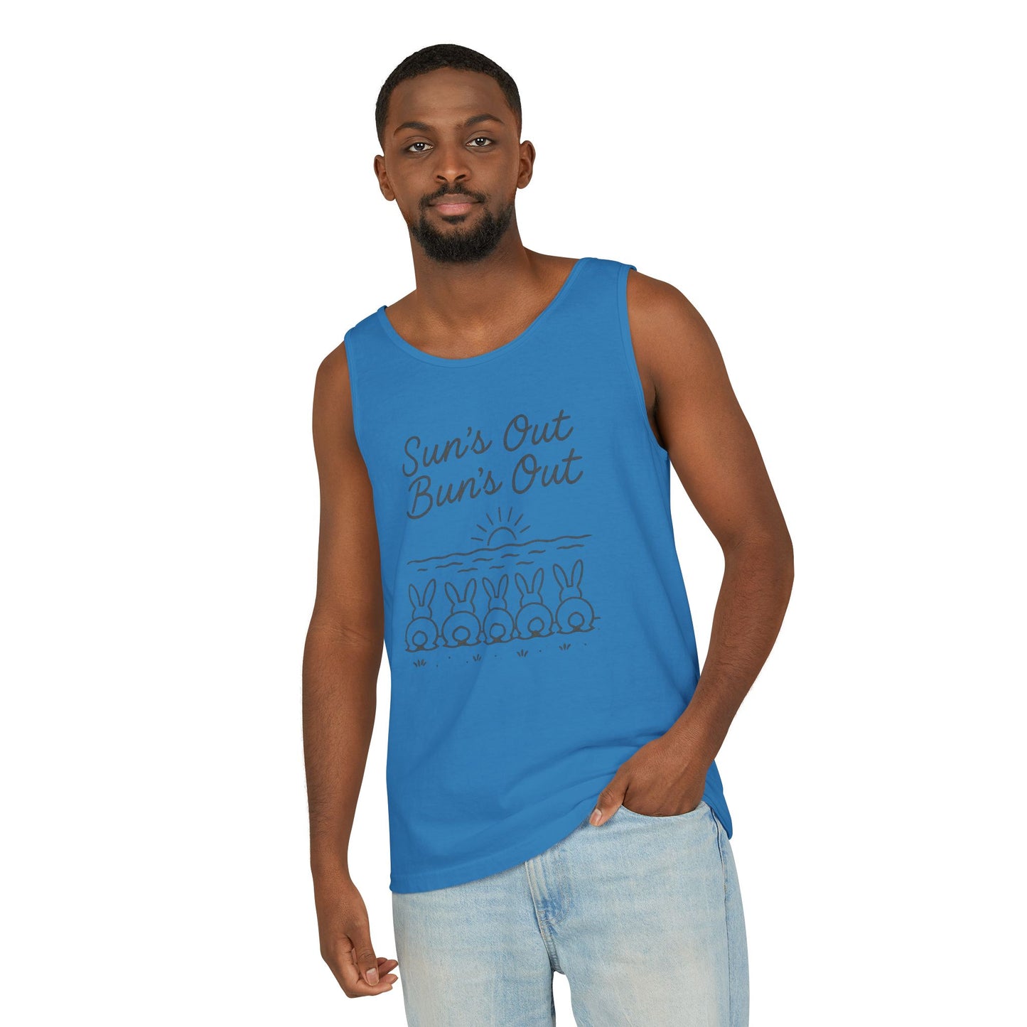 Sun's Out, Bun’s Out Tank Top – Funny Bunny Bums Summer Tee - Unisex Garment-Dyed | Beach Vibes - Vacation Apparel