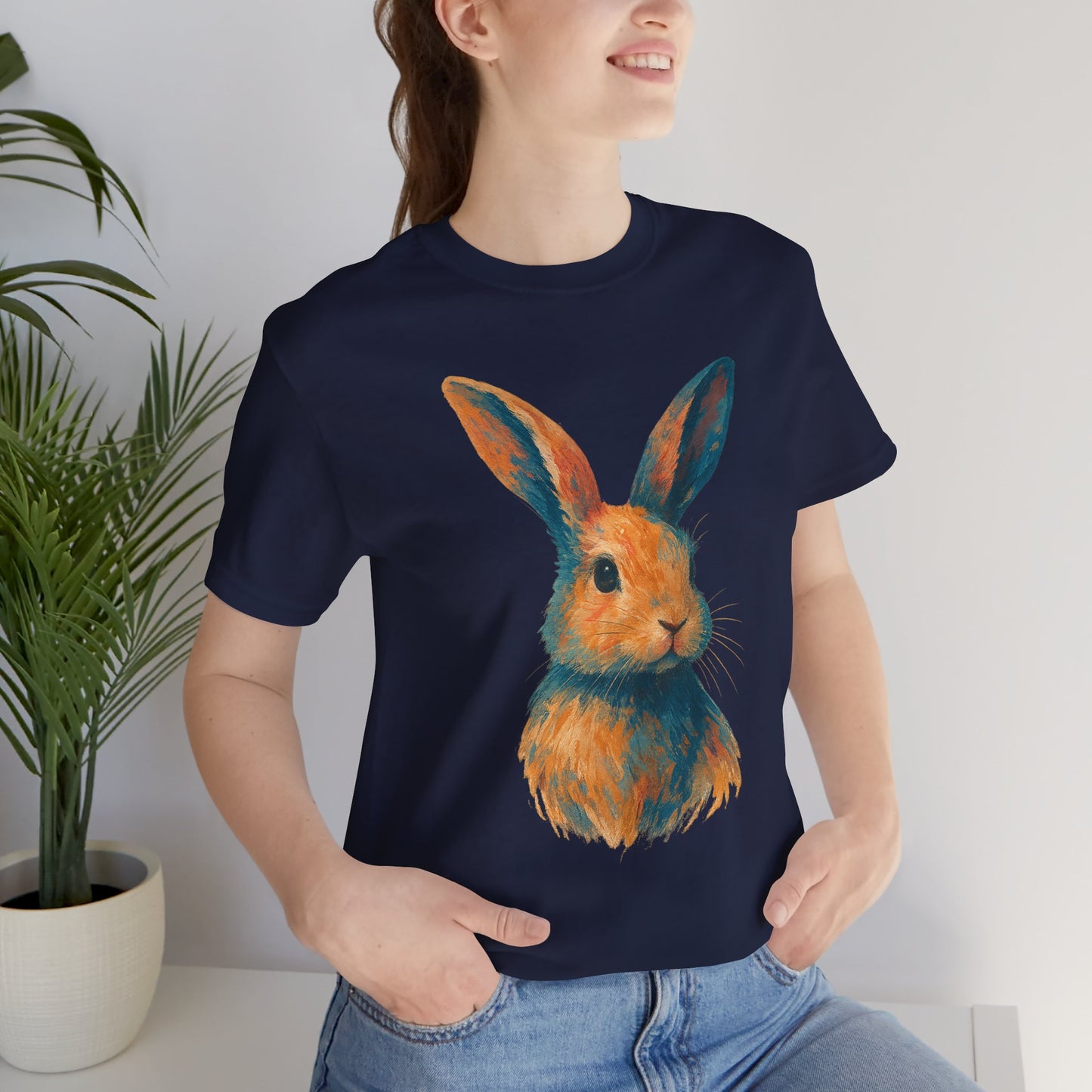 Golden Hour Bunny Unisex Short Sleeve Shirt – Painterly Rabbit Portrait T-Shirt - Artistic Graphic Tee for Animal Lovers - Unique Artwork