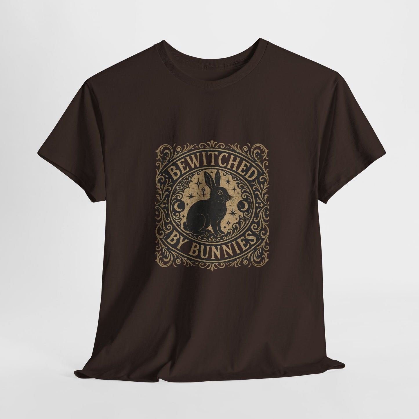 Bewitched by Bunnies Unisex Heavy Cotton T-Shirt – Enchanted Rabbit Halloween & Fall Graphic Tee | Bunny Lovers Gift