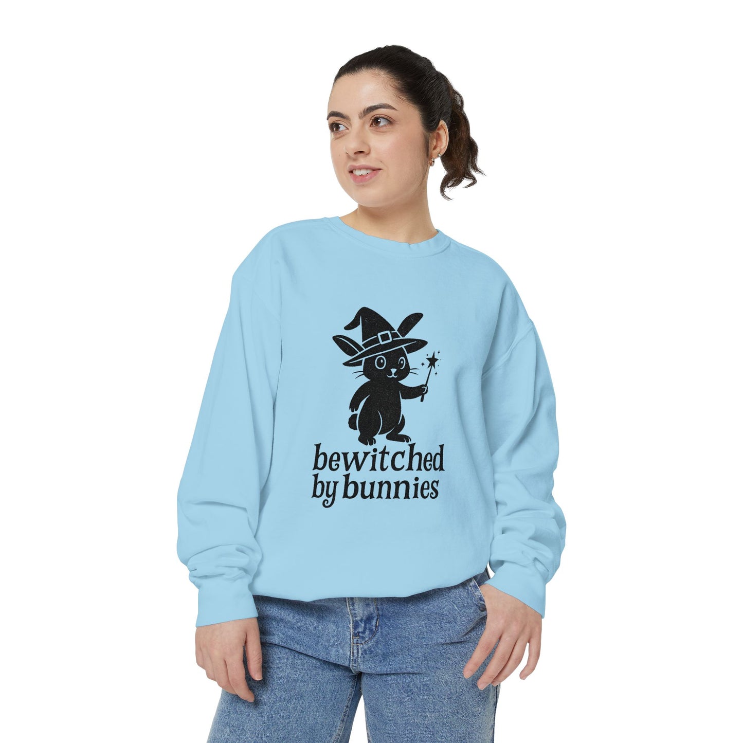 Bewitched by Bunnies Unisex Sweatshirt – Cozy Fall Rabbit Witch Pullover for Fall Festivities - Halloween Gift