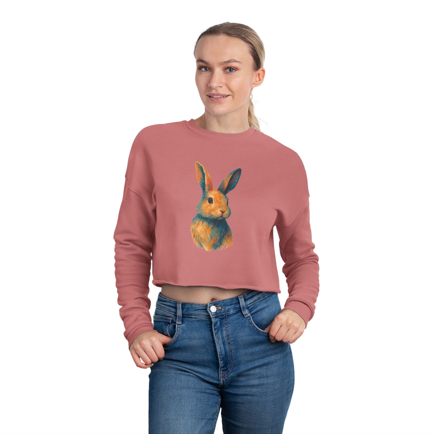 Painted Bunny Art Cropped Sweatshirt – Artsy Rabbit Vibes for Bunthusiasts - Cozy Animal Apparel