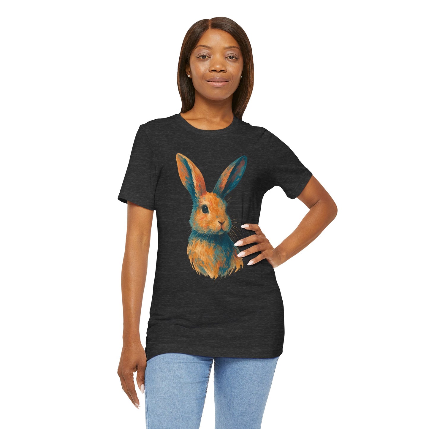 Golden Hour Bunny Unisex Short Sleeve Shirt – Painterly Rabbit Portrait T-Shirt - Artistic Graphic Tee for Animal Lovers - Unique Artwork